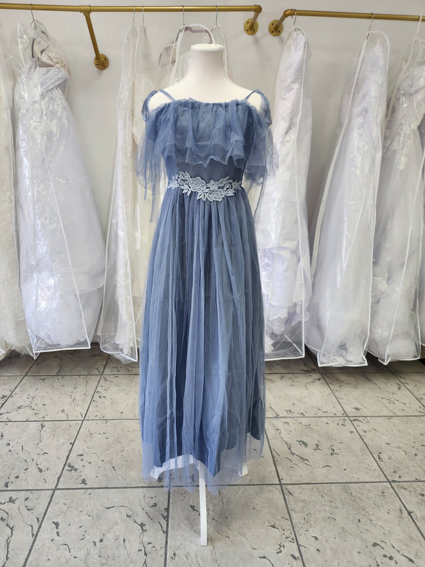 Flowy Ice Blue Bridesmaids Dress