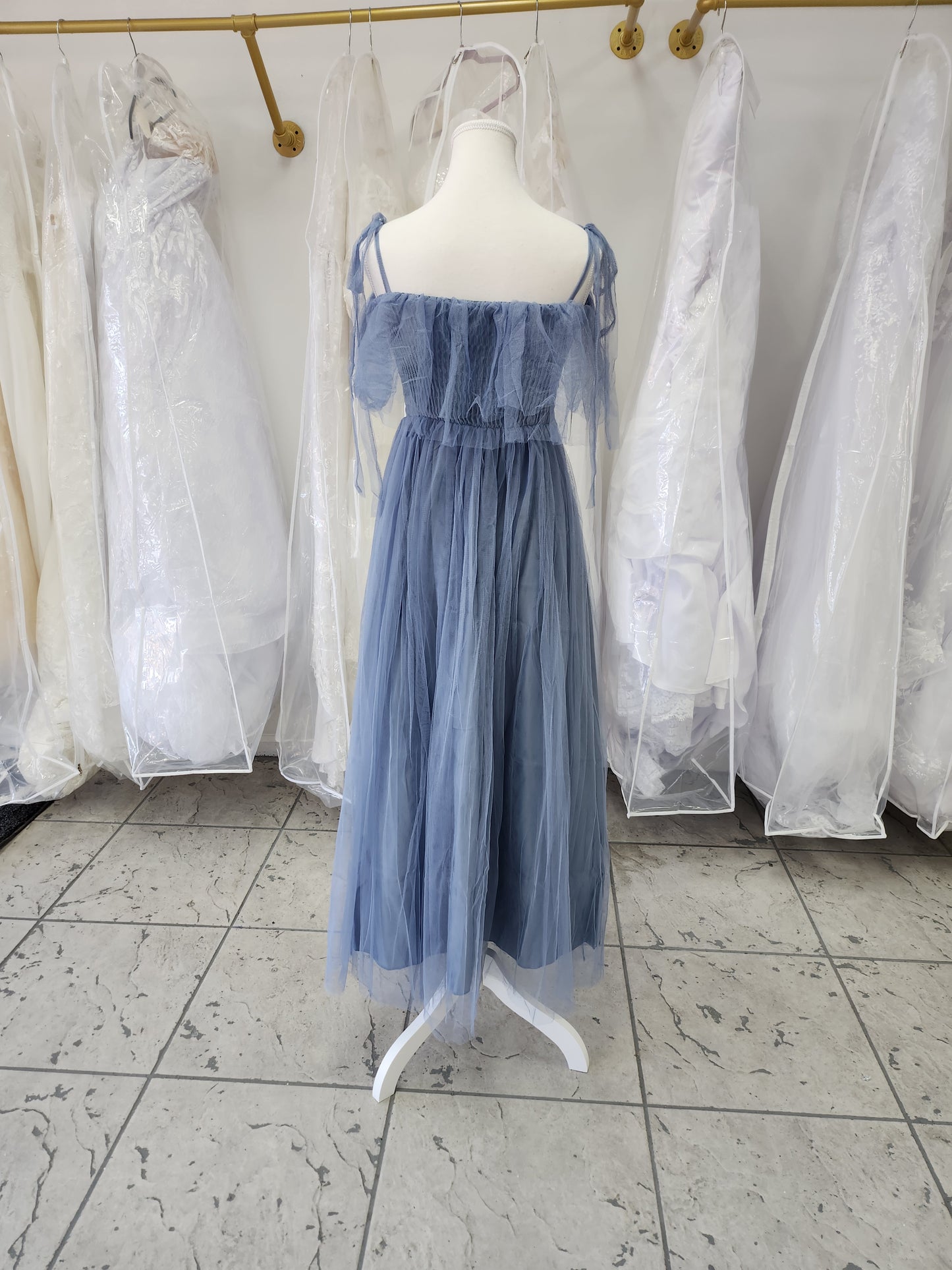 Flowy Ice Blue Bridesmaids Dress