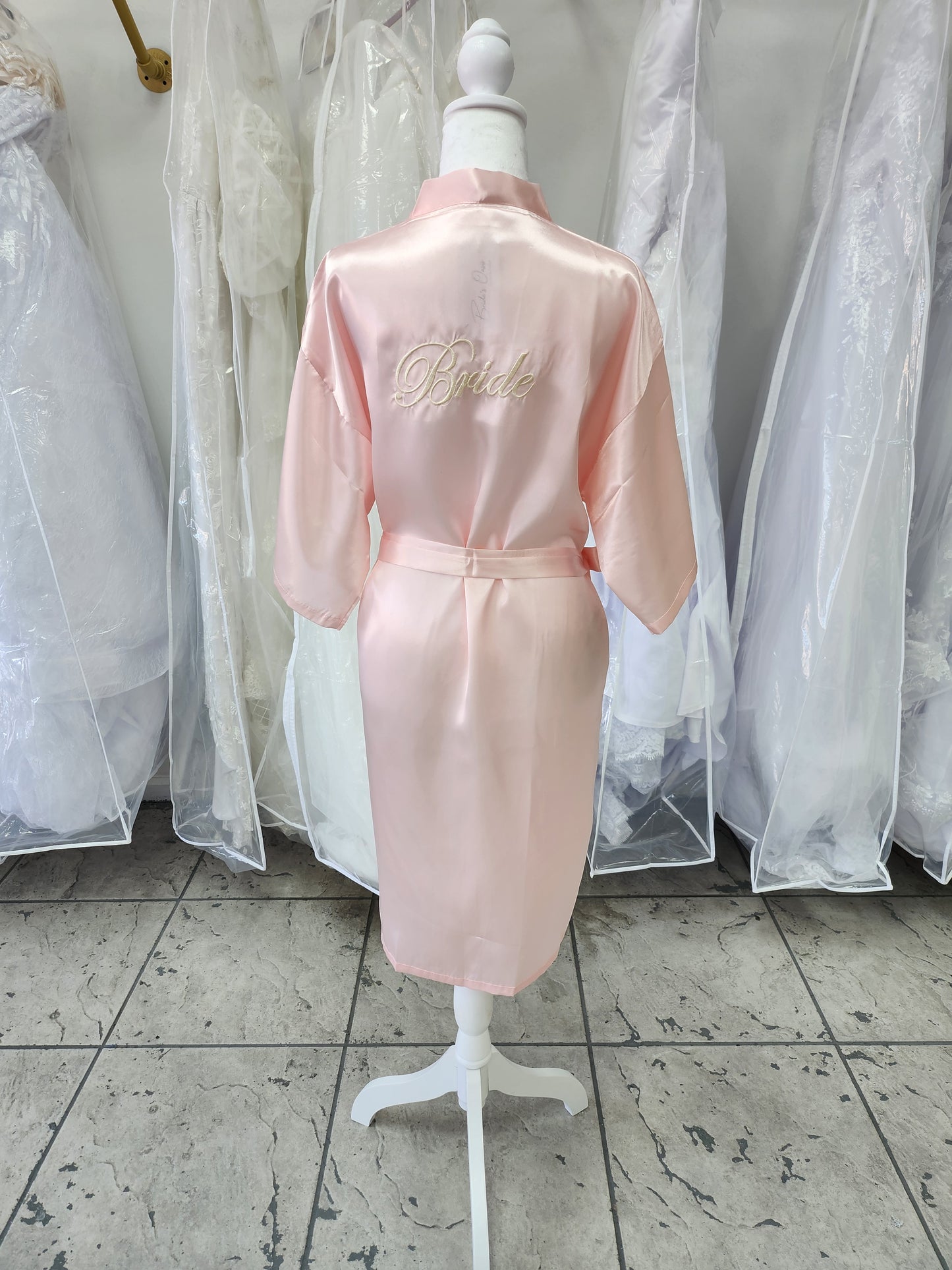 Embroidered Pink Satin Bride Kimono