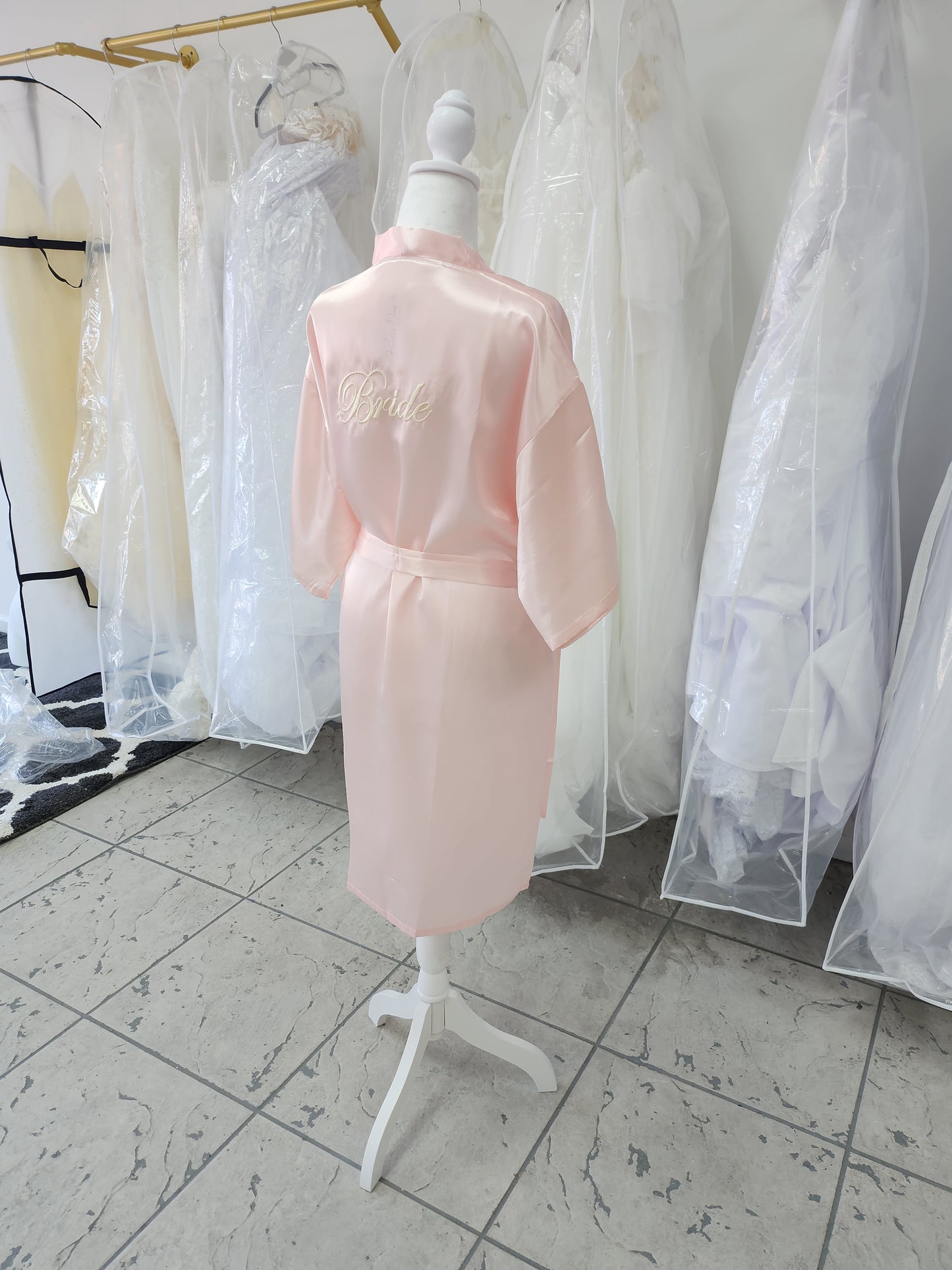 Embroidered Pink Satin Bride Kimono