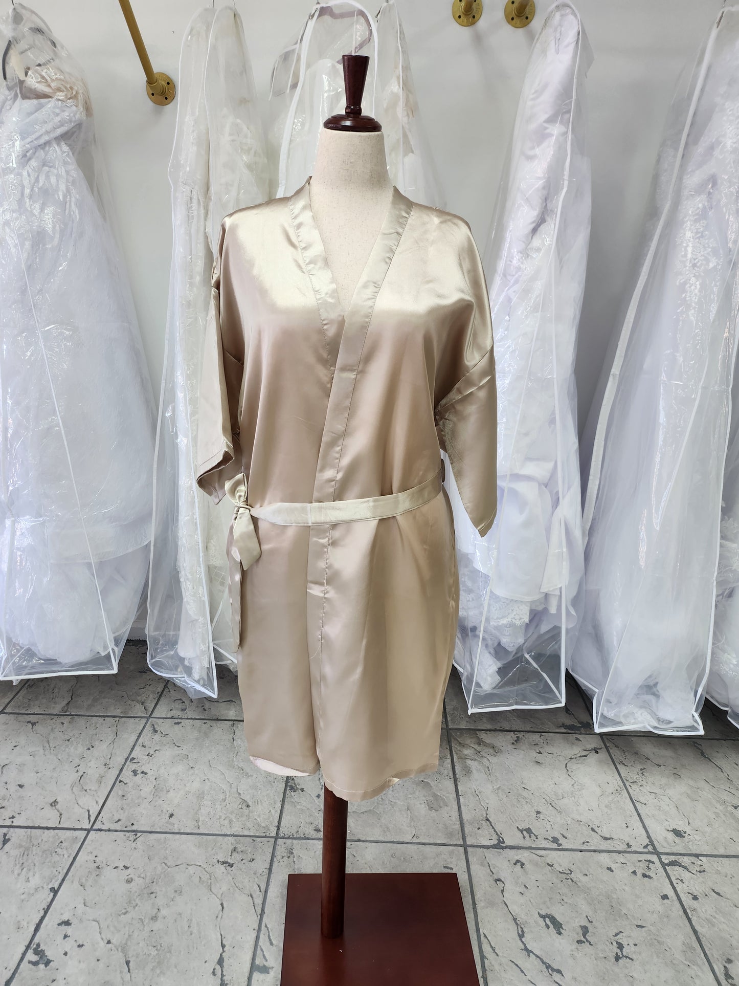 Champagne-gold Satin Bridesmaid Kimono