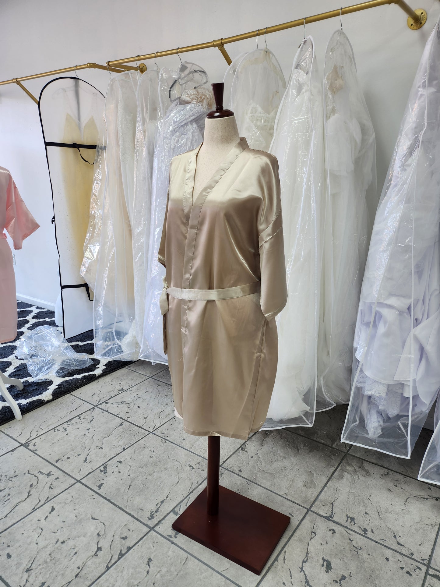 Champagne-gold Satin Bridesmaid Kimono