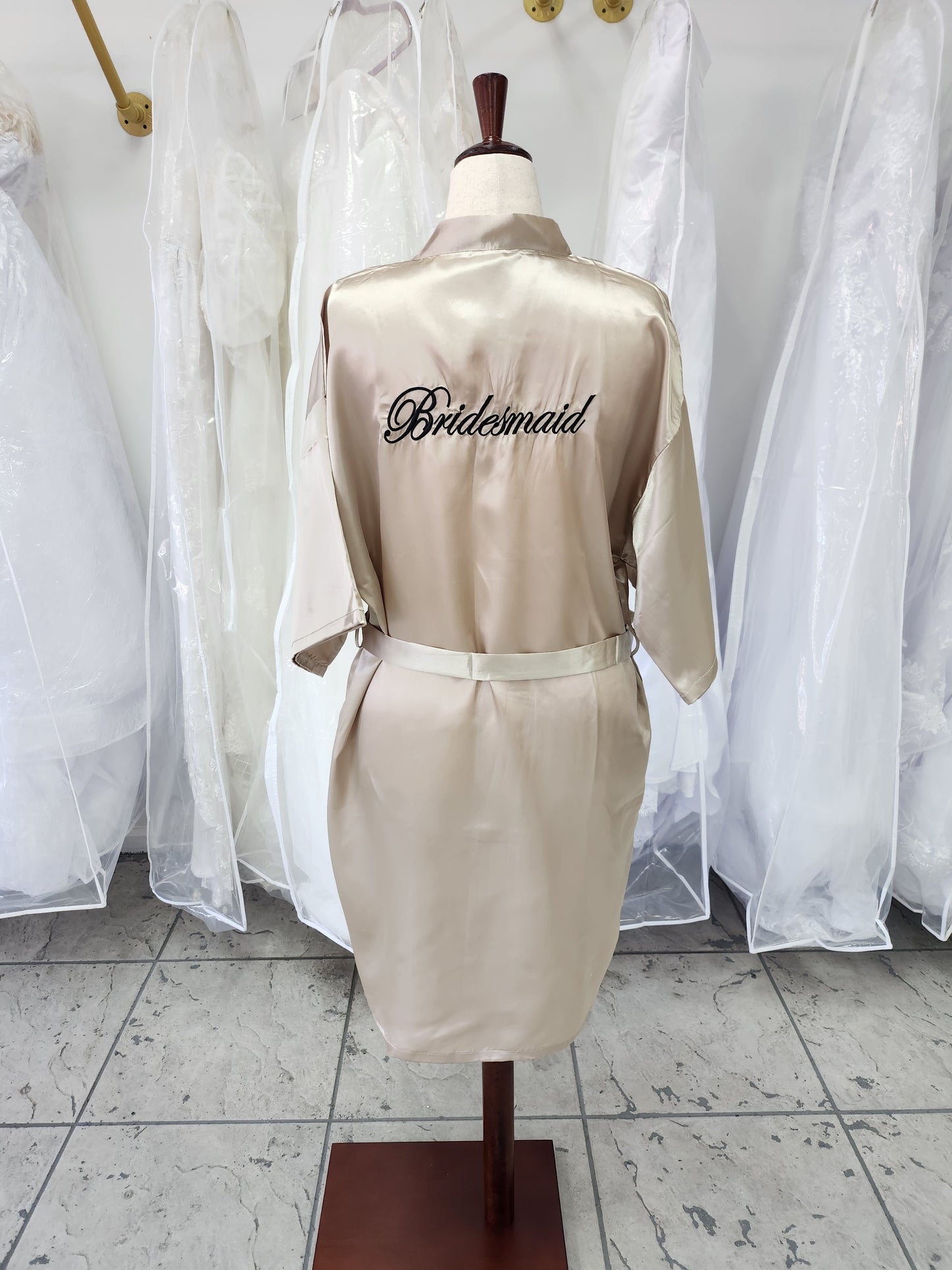 Champagne-gold Satin Bridesmaid Kimono
