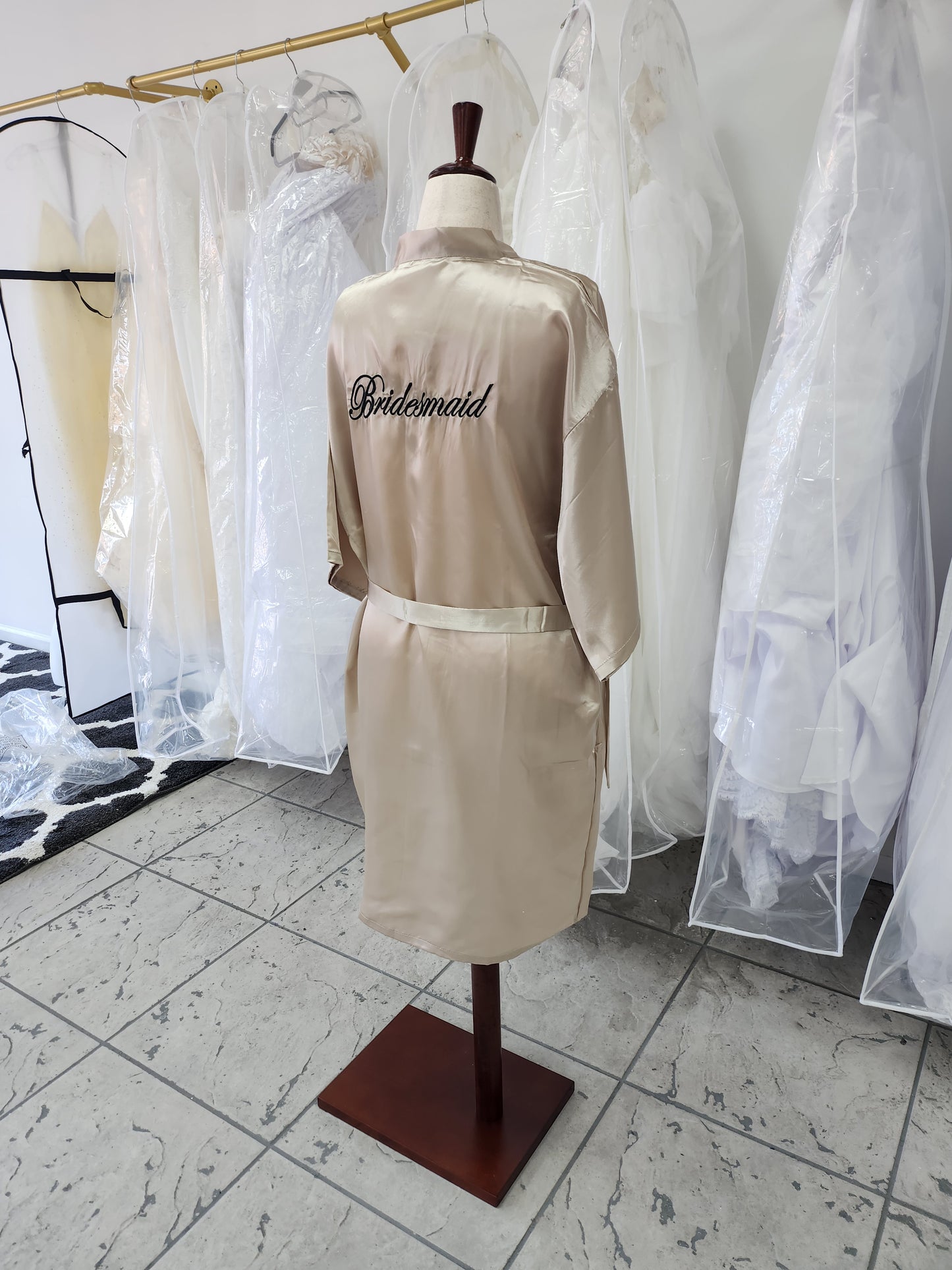 Champagne-gold Satin Bridesmaid Kimono