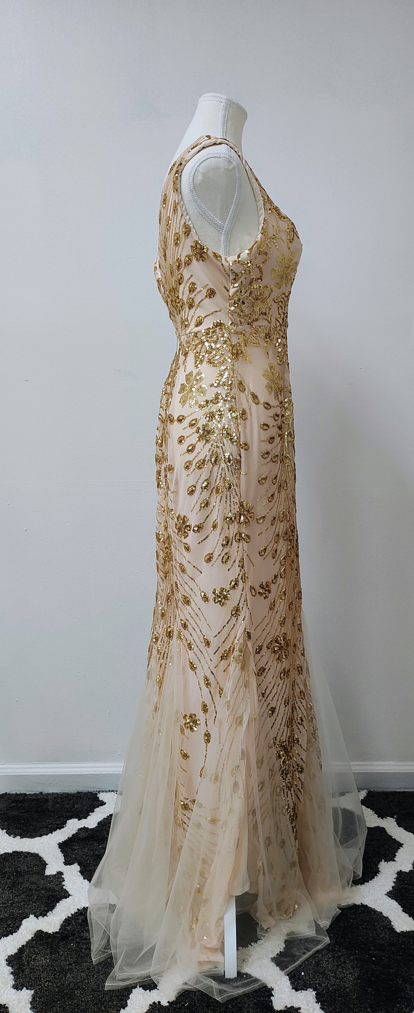 Nude gold sequin prom dress