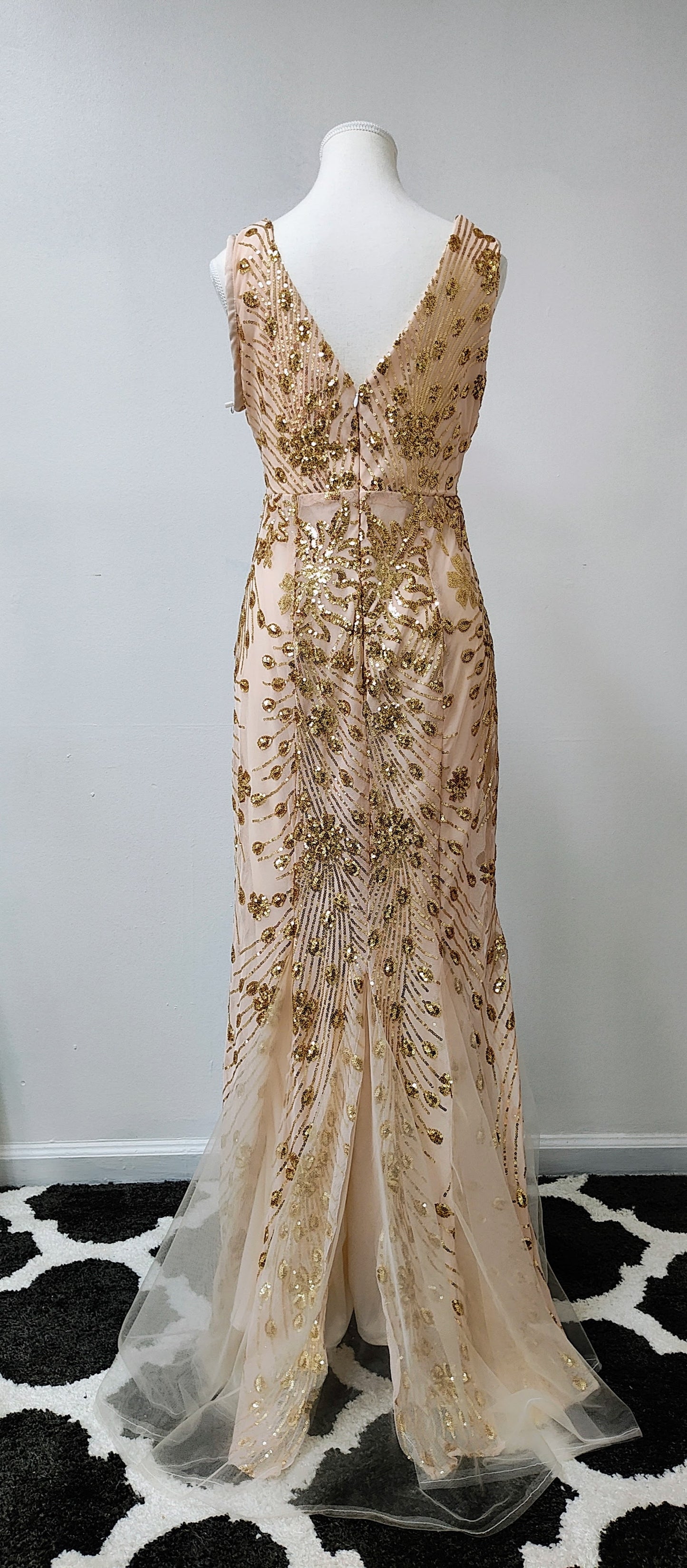 Nude gold sequin prom dress