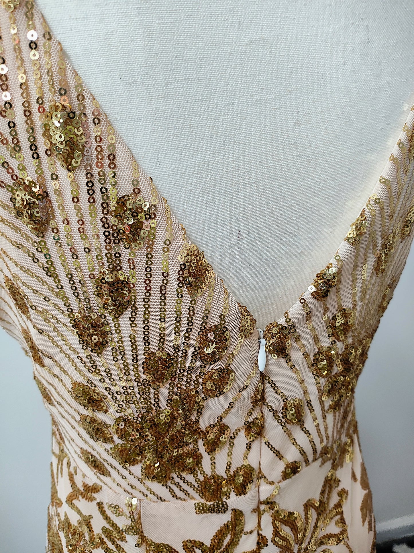 Nude gold sequin prom dress