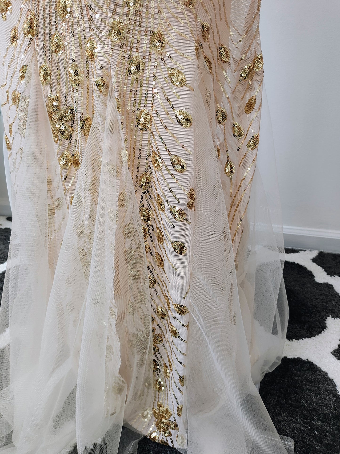 Nude gold sequin prom dress