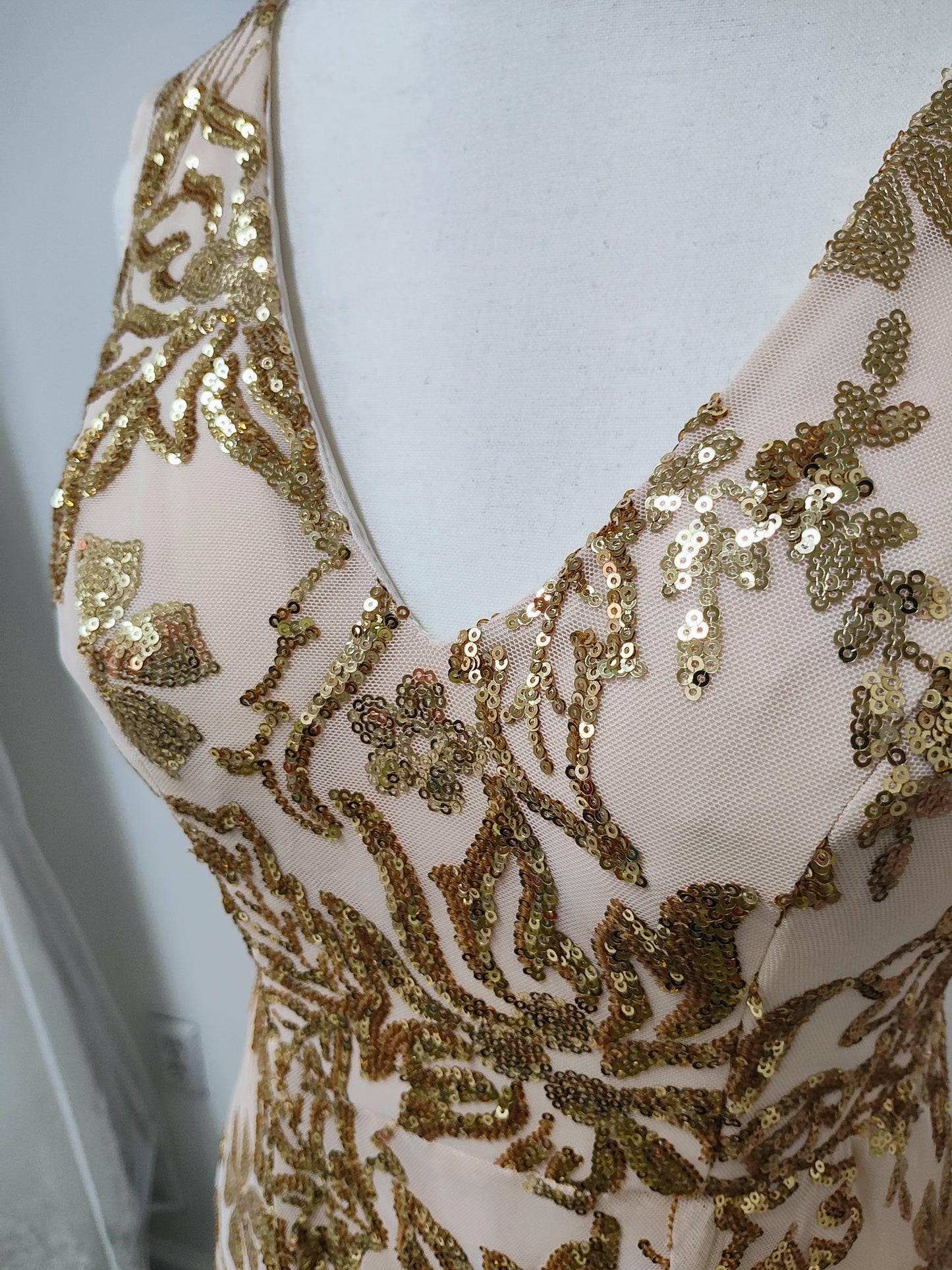 Nude gold sequin prom dress