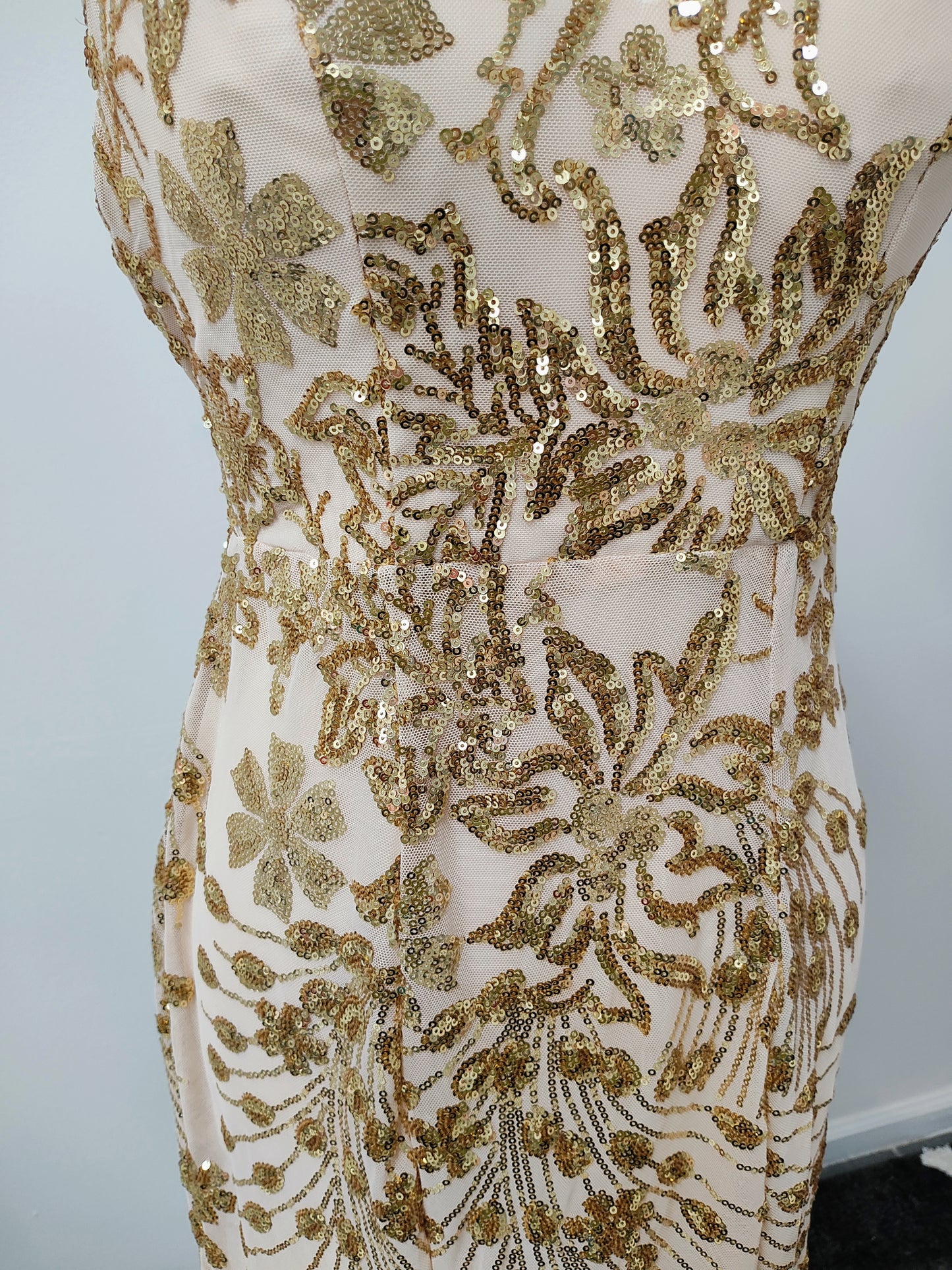 Nude gold sequin prom dress