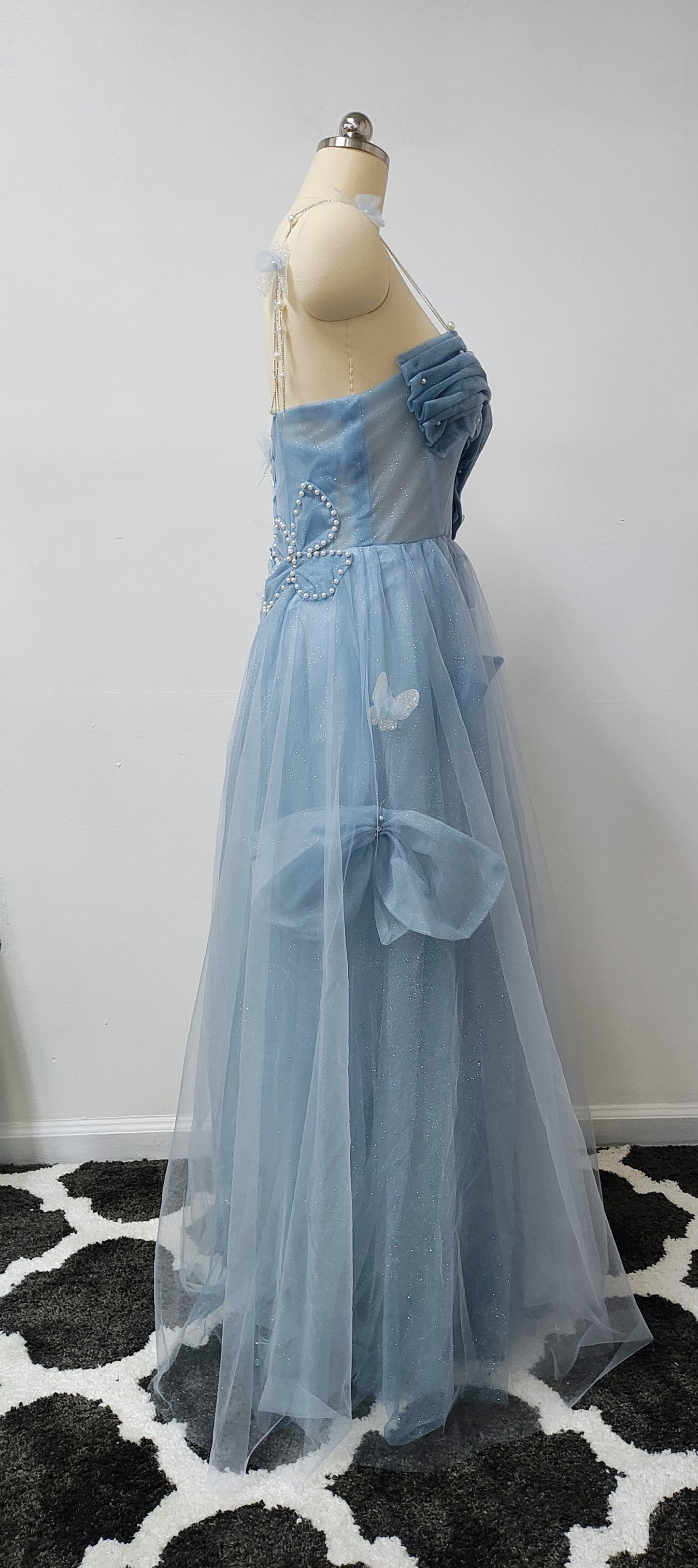 Sky blue floor length prom dress