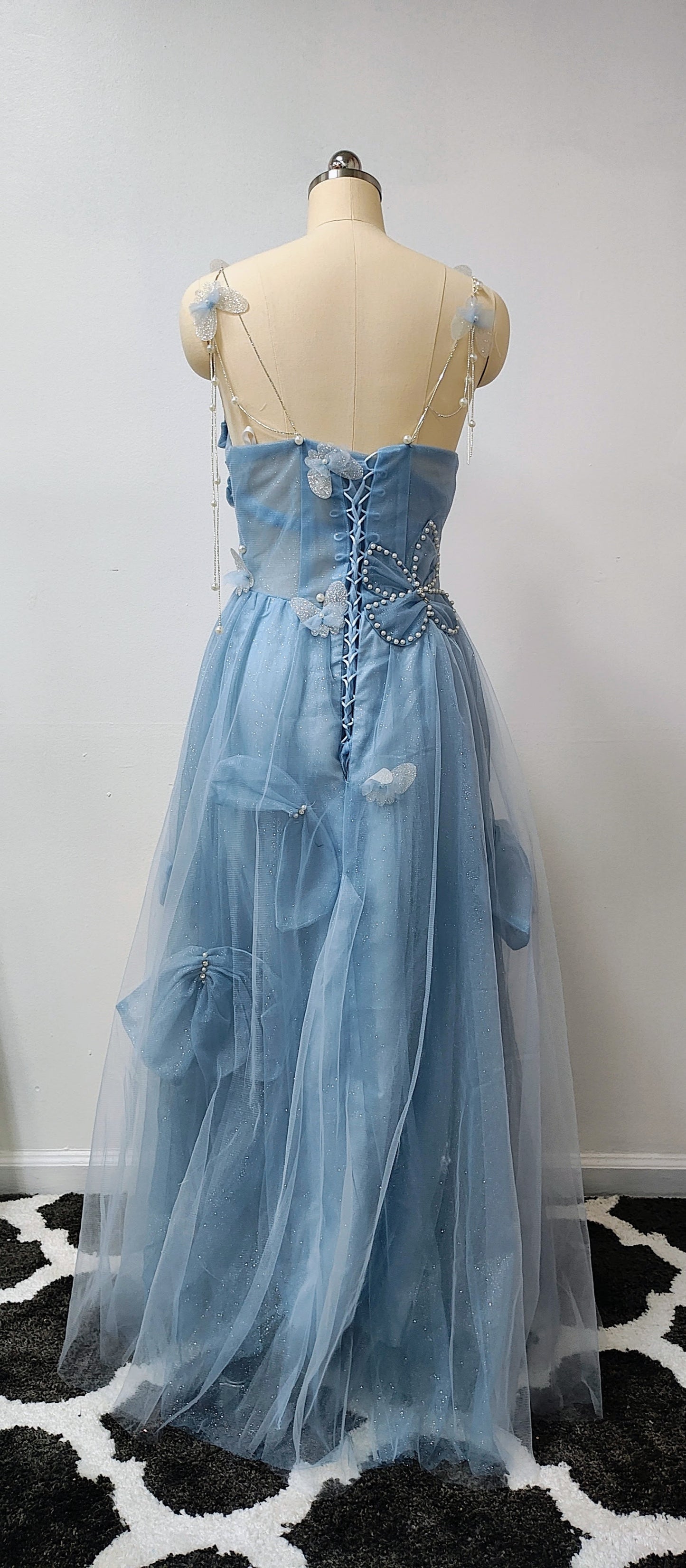 Sky blue floor length prom dress