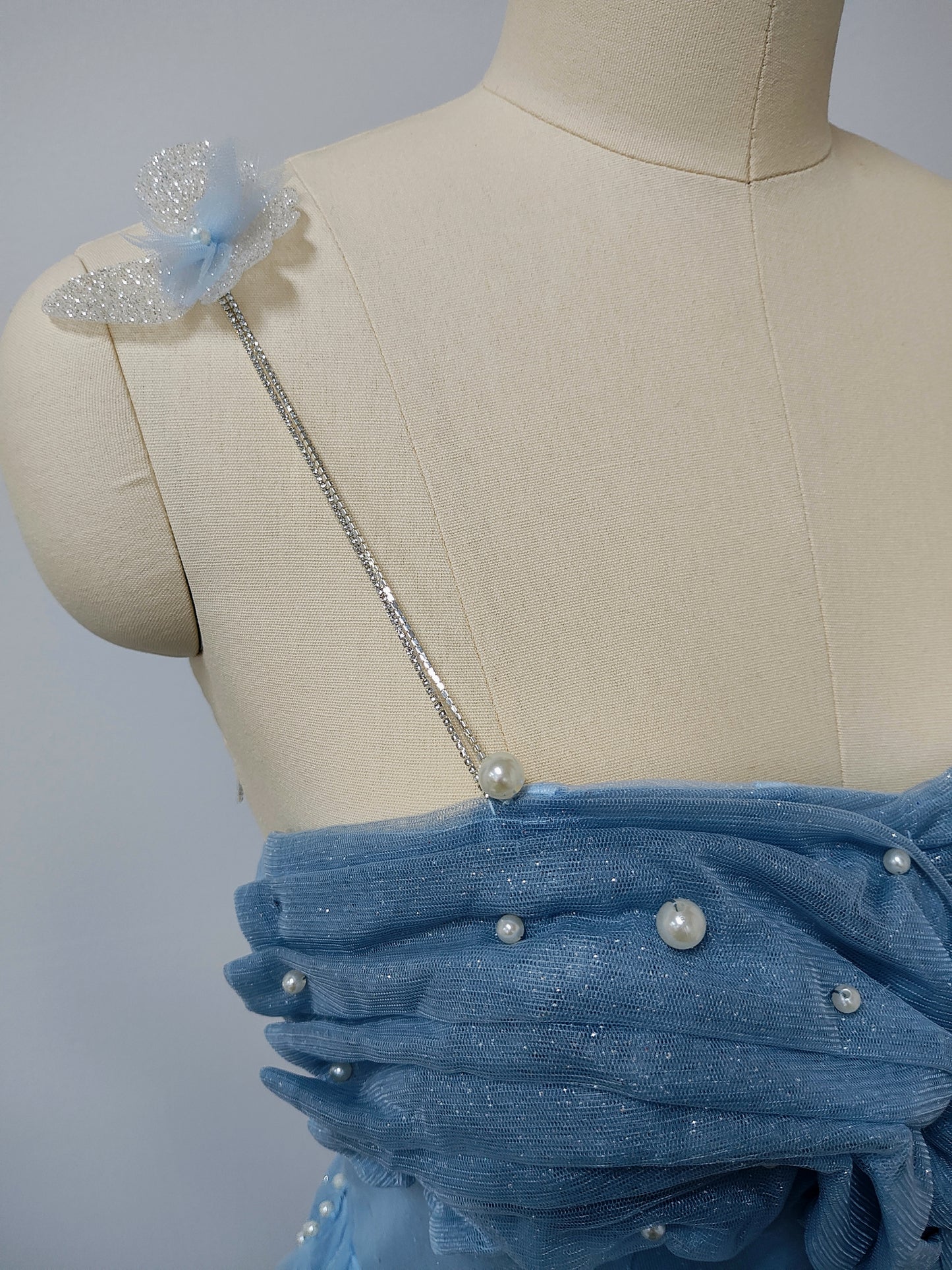 Sky blue floor length prom dress