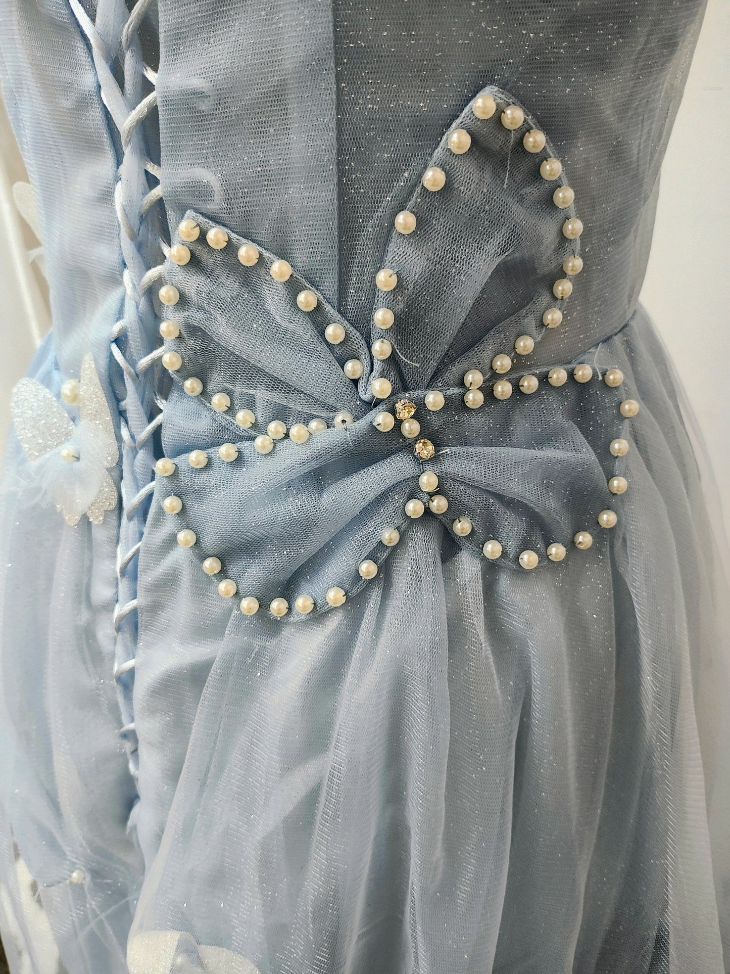Sky blue floor length prom dress