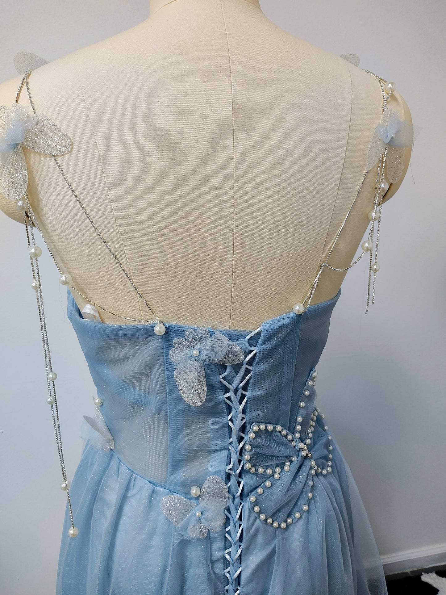 Sky blue floor length prom dress