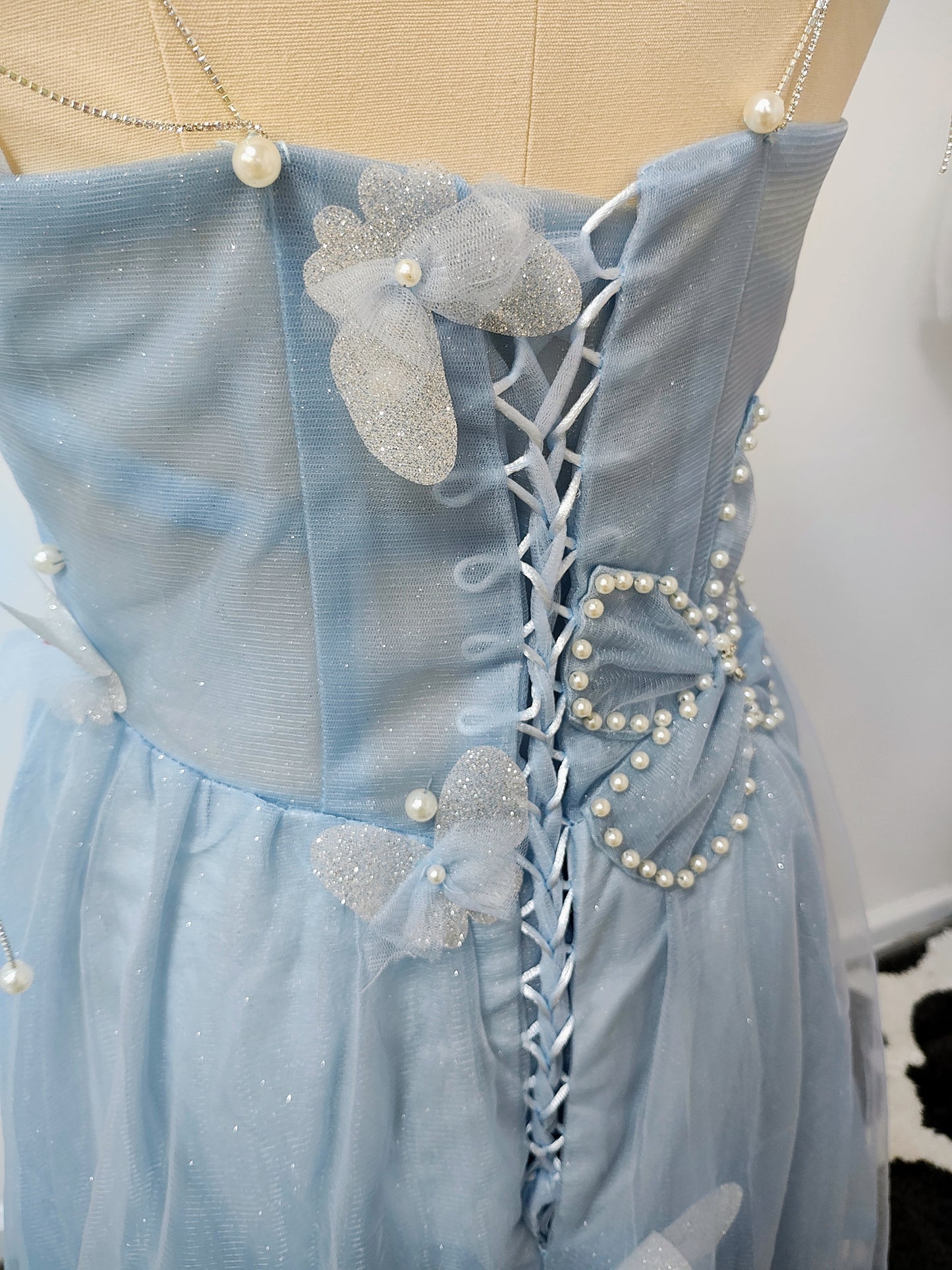 Sky blue floor length prom dress