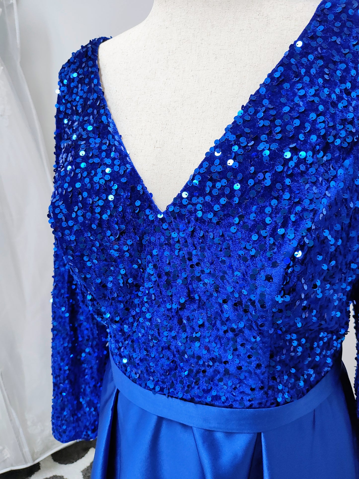 Royal Blue sequin dress with satin train