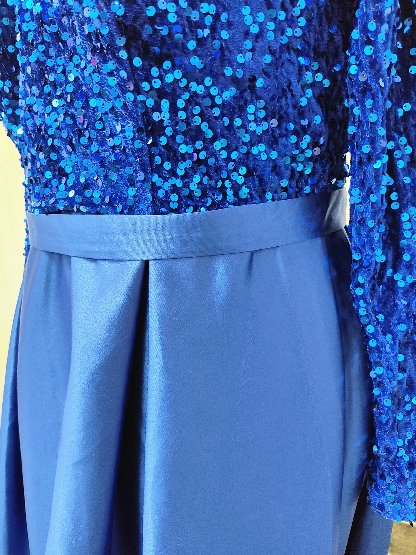 Royal Blue sequin dress with satin train