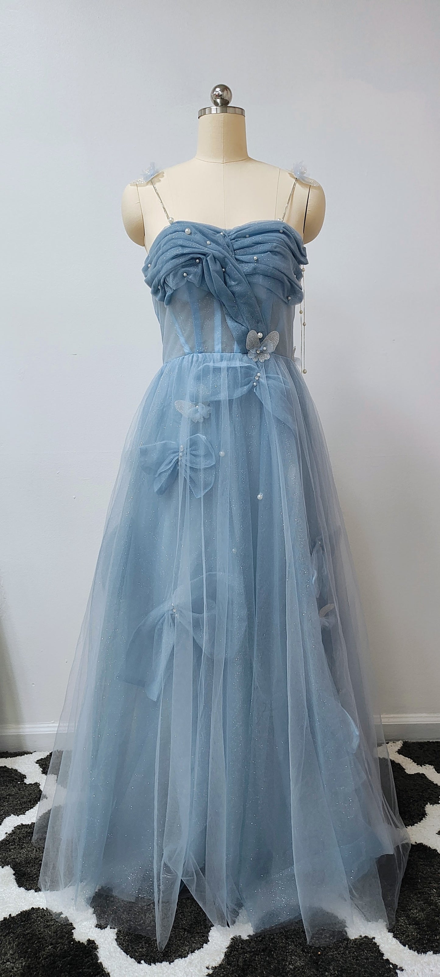 Sky blue floor length prom dress