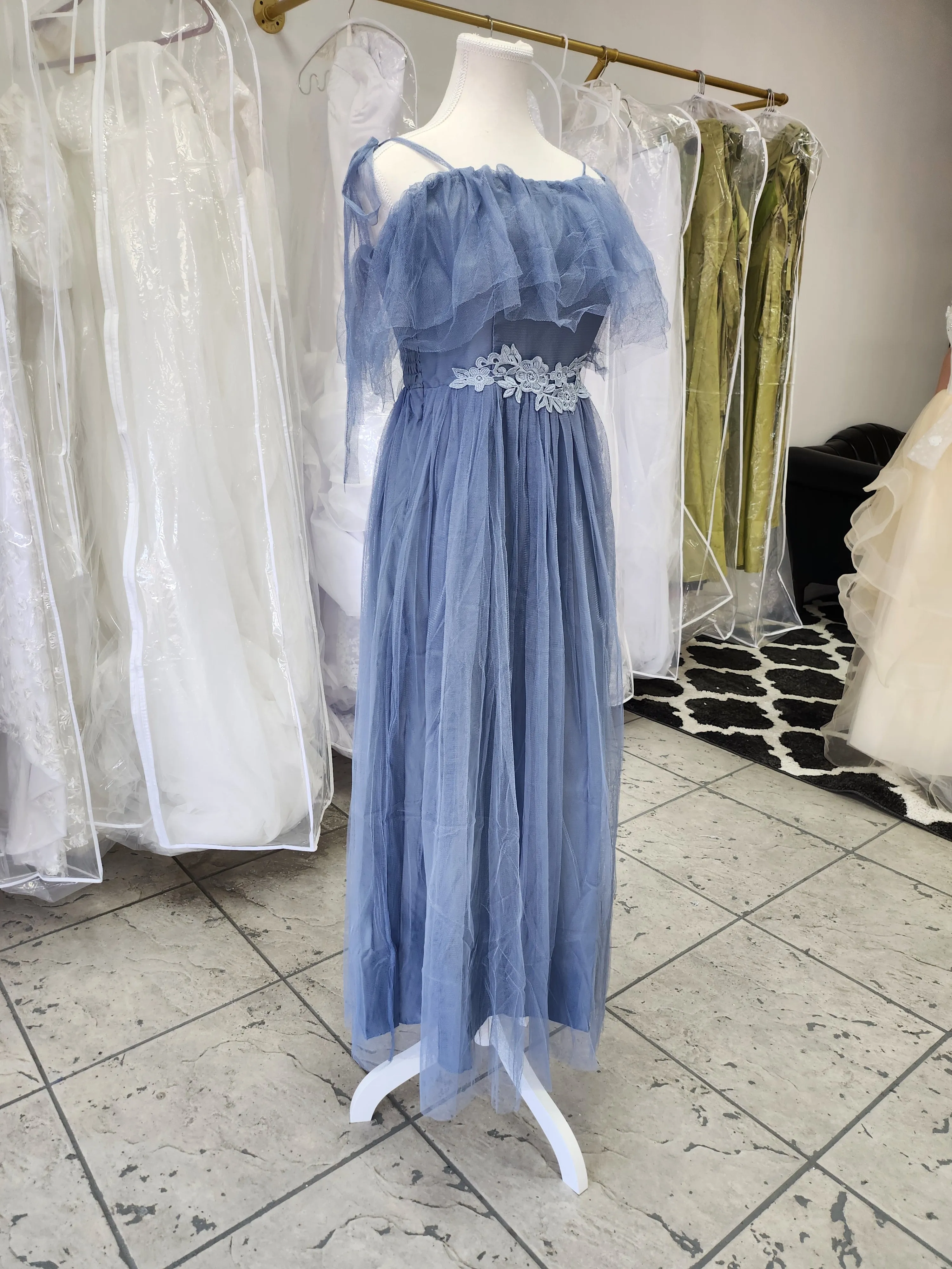 Flowy Ice Blue Bridesmaids Dress photo 3