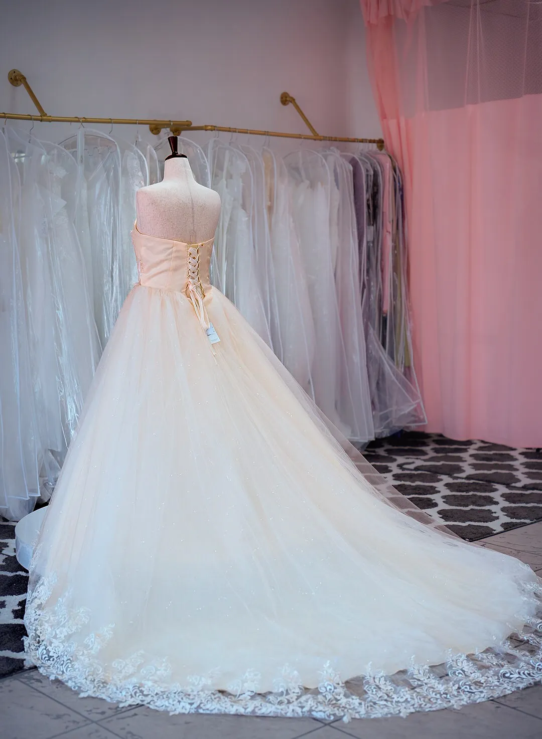 Champagne beaded wedding gown photo 4