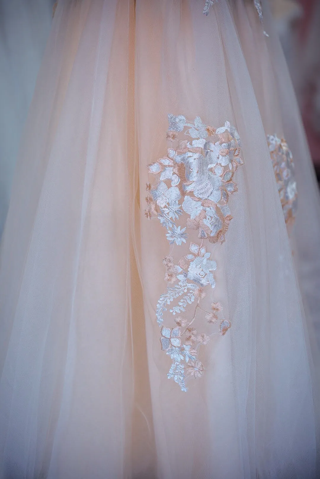 Blush floral lace wedding gown photo 3