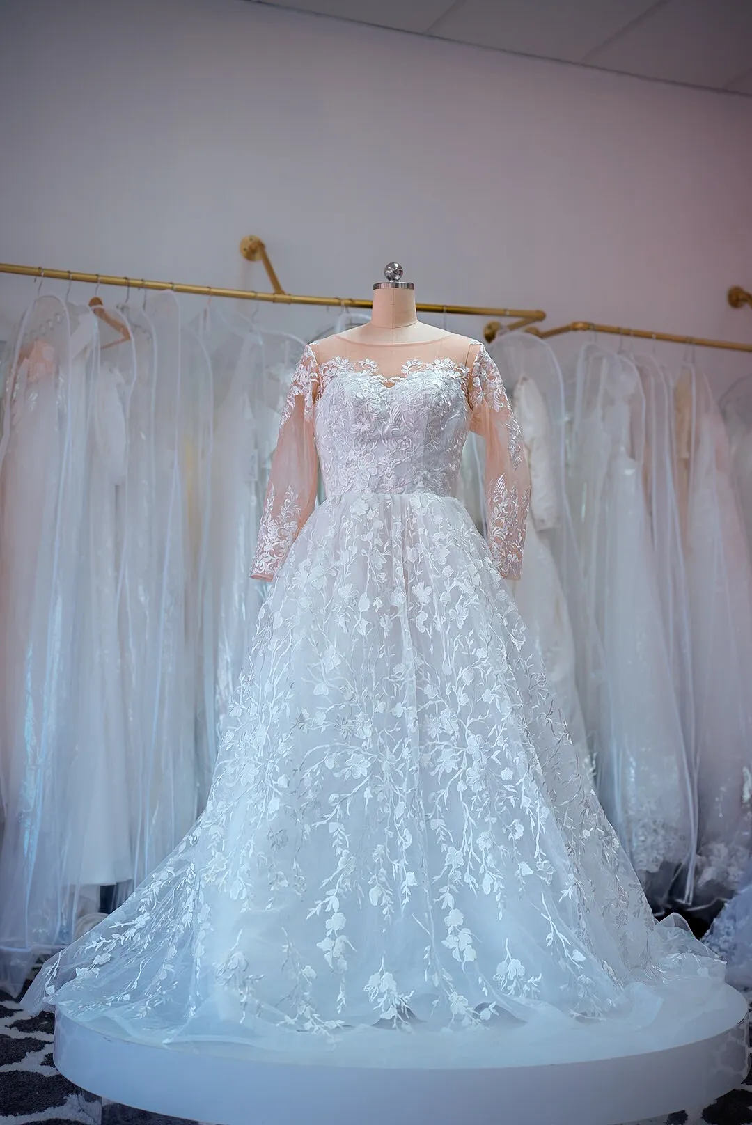 White long sleeve lace wedding gown photo 2