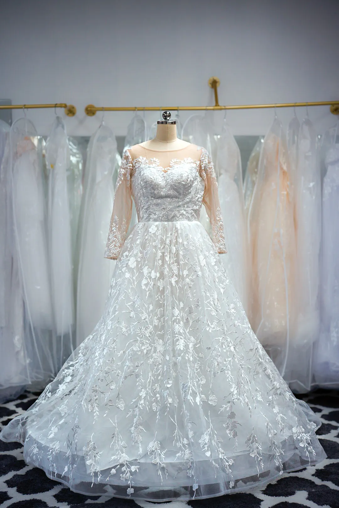 White long sleeve lace wedding gown