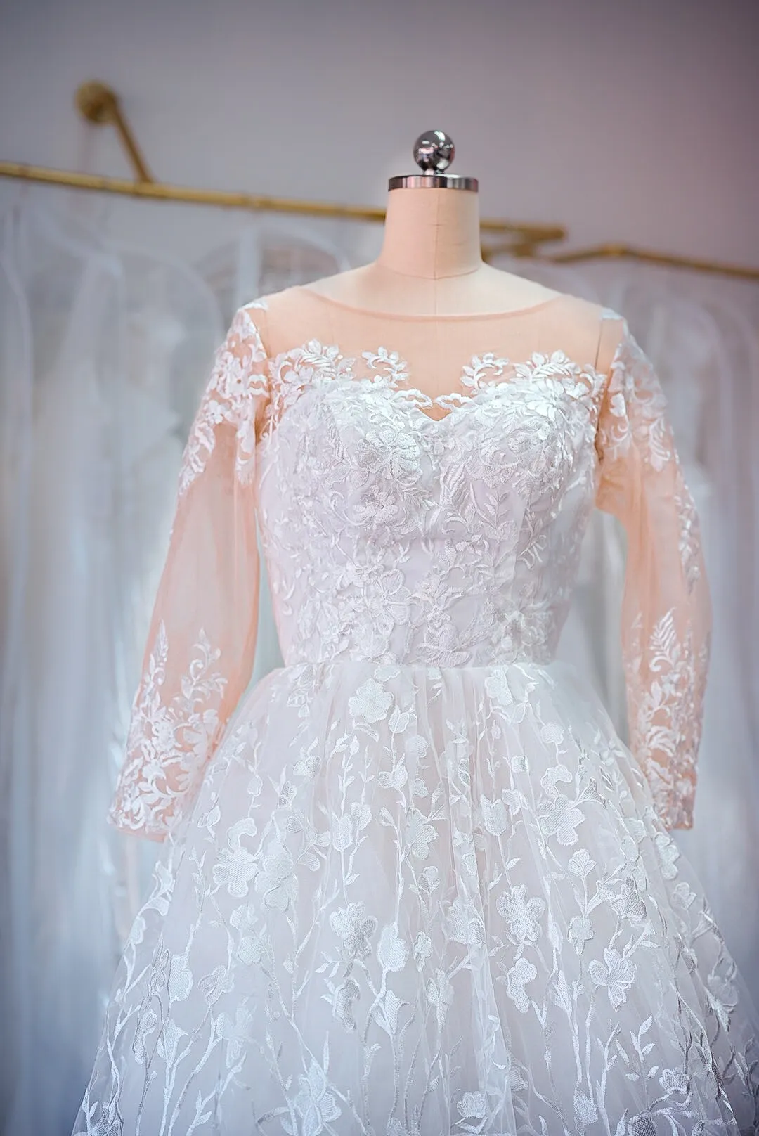 White long sleeve lace wedding gown photo 4