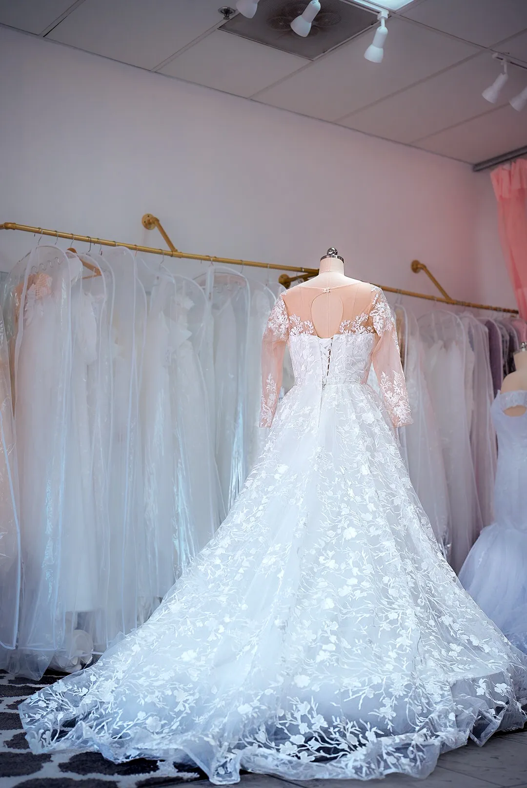 White long sleeve lace wedding gown photo 5