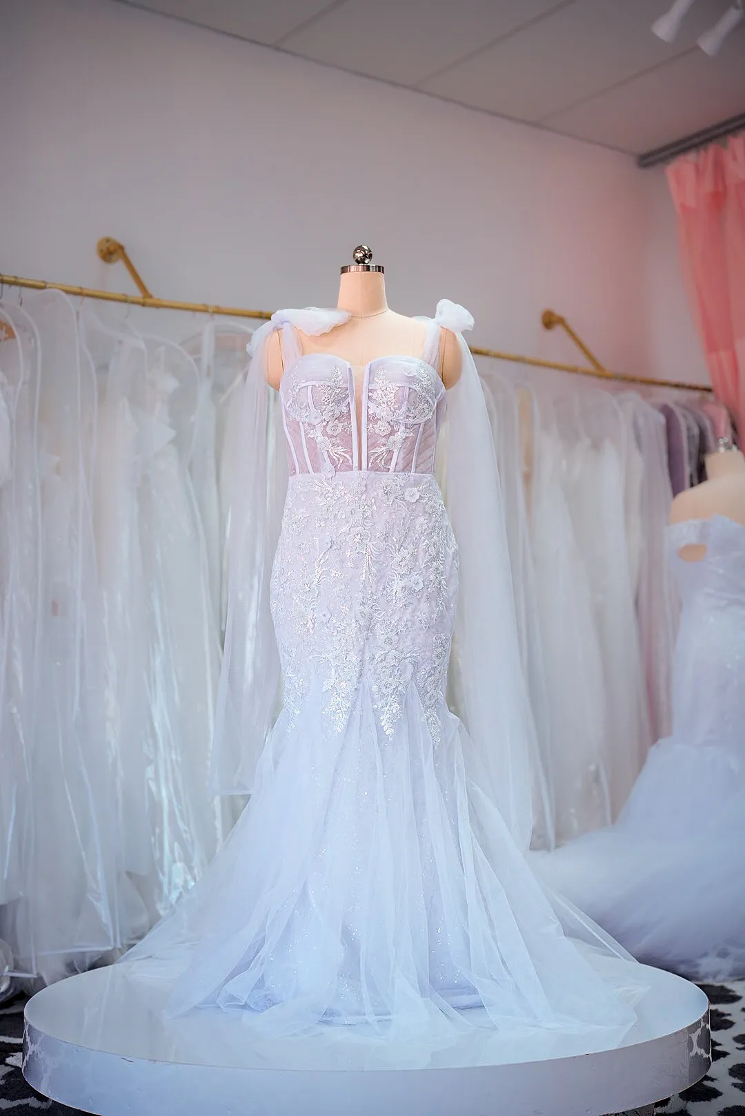 White beaded mermaid gown