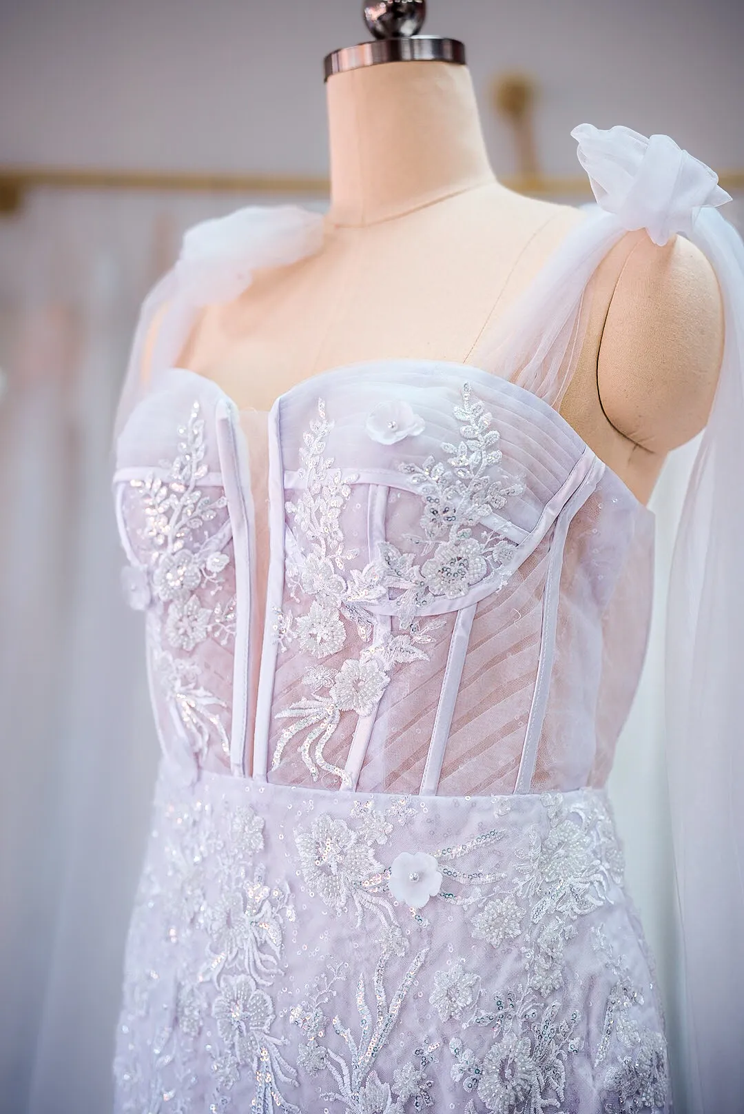 White beaded mermaid gown photo 2