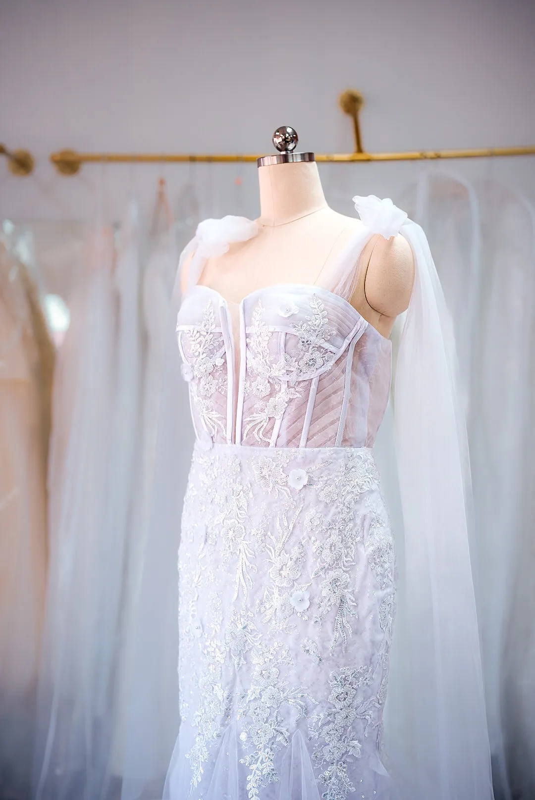 White beaded mermaid gown photo 3