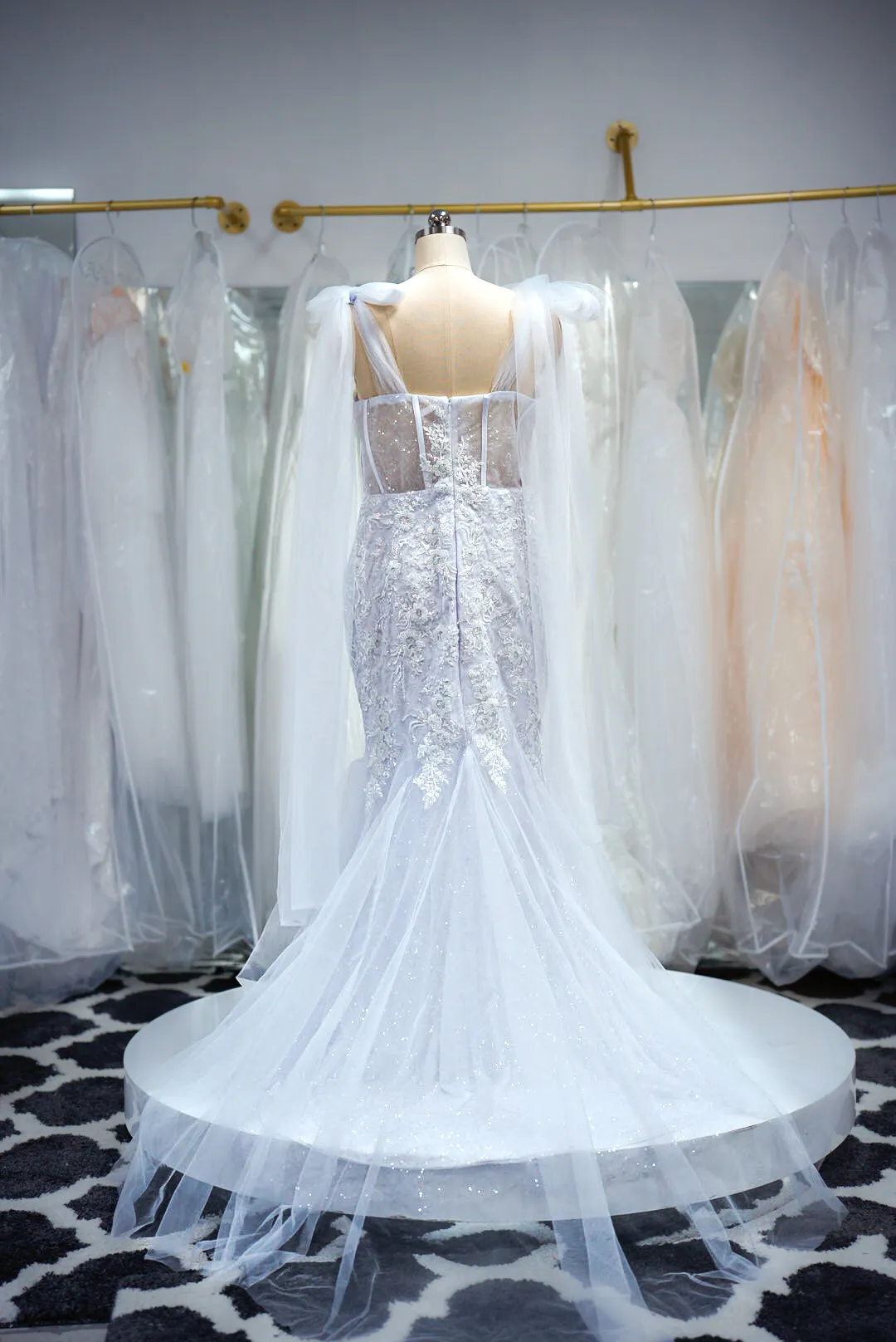 White beaded mermaid gown photo 7