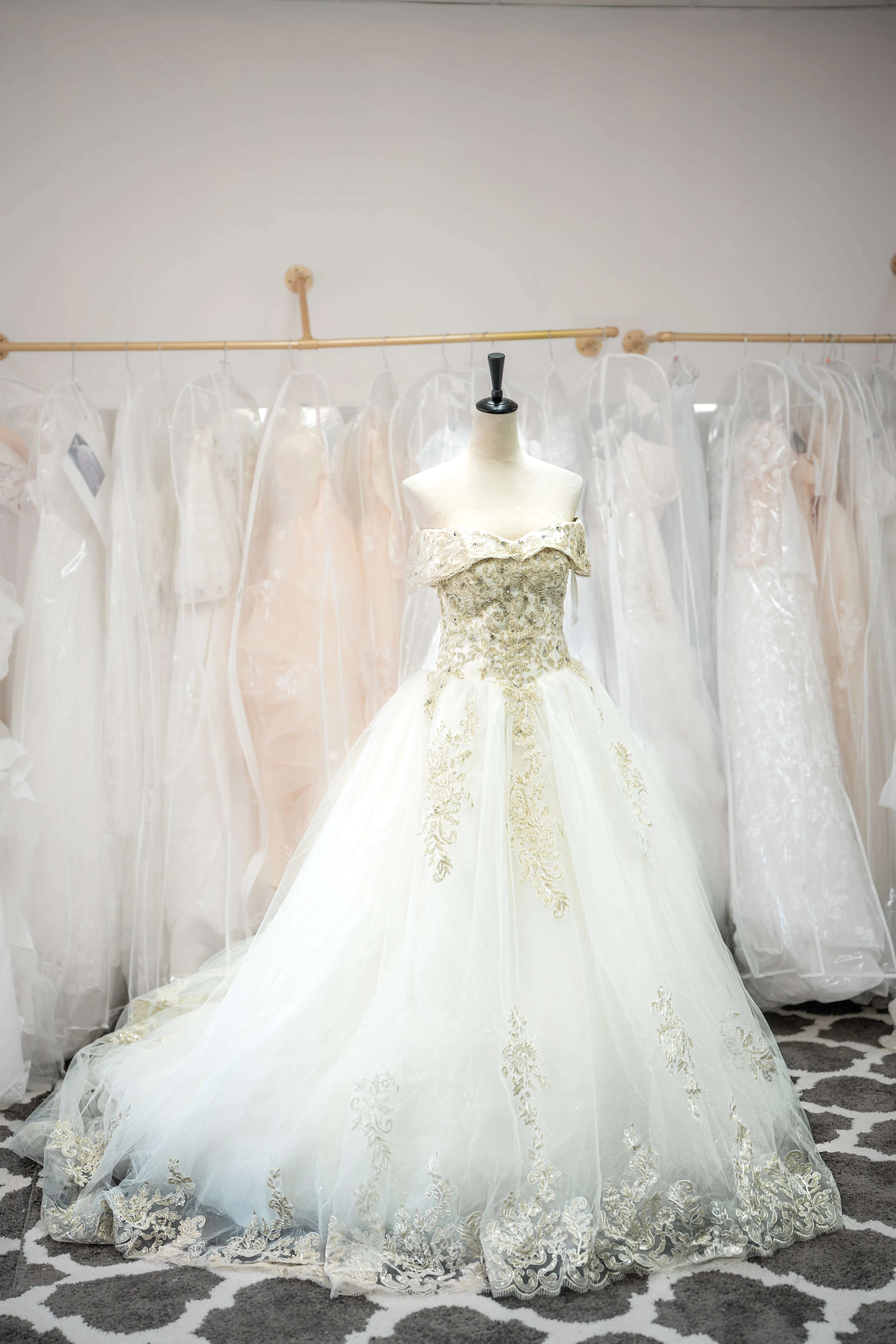 Ivory gold lace wedding gown