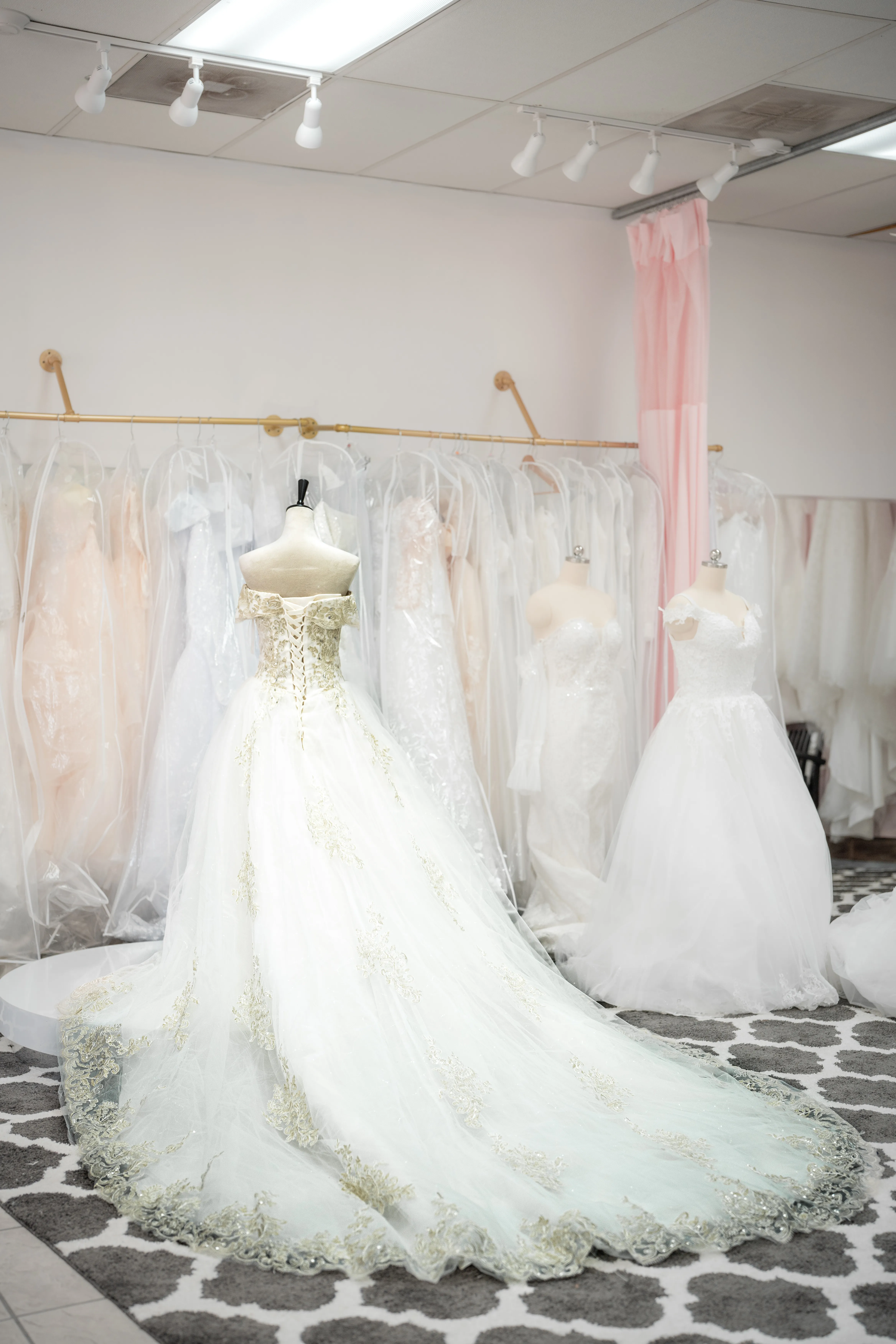 Ivory gold lace wedding gown photo 2