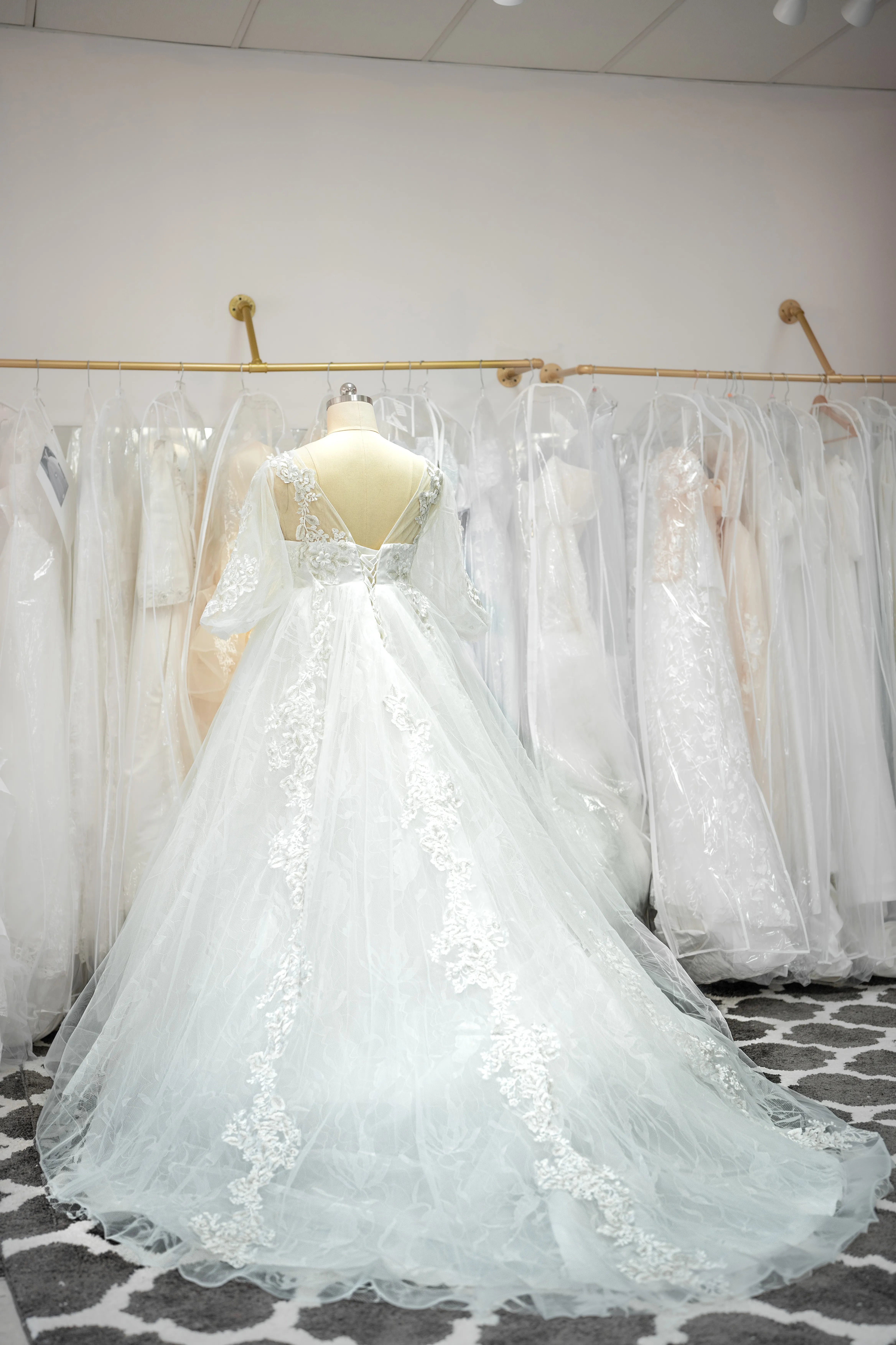 Ivory beaded lace wedding gown photo 2