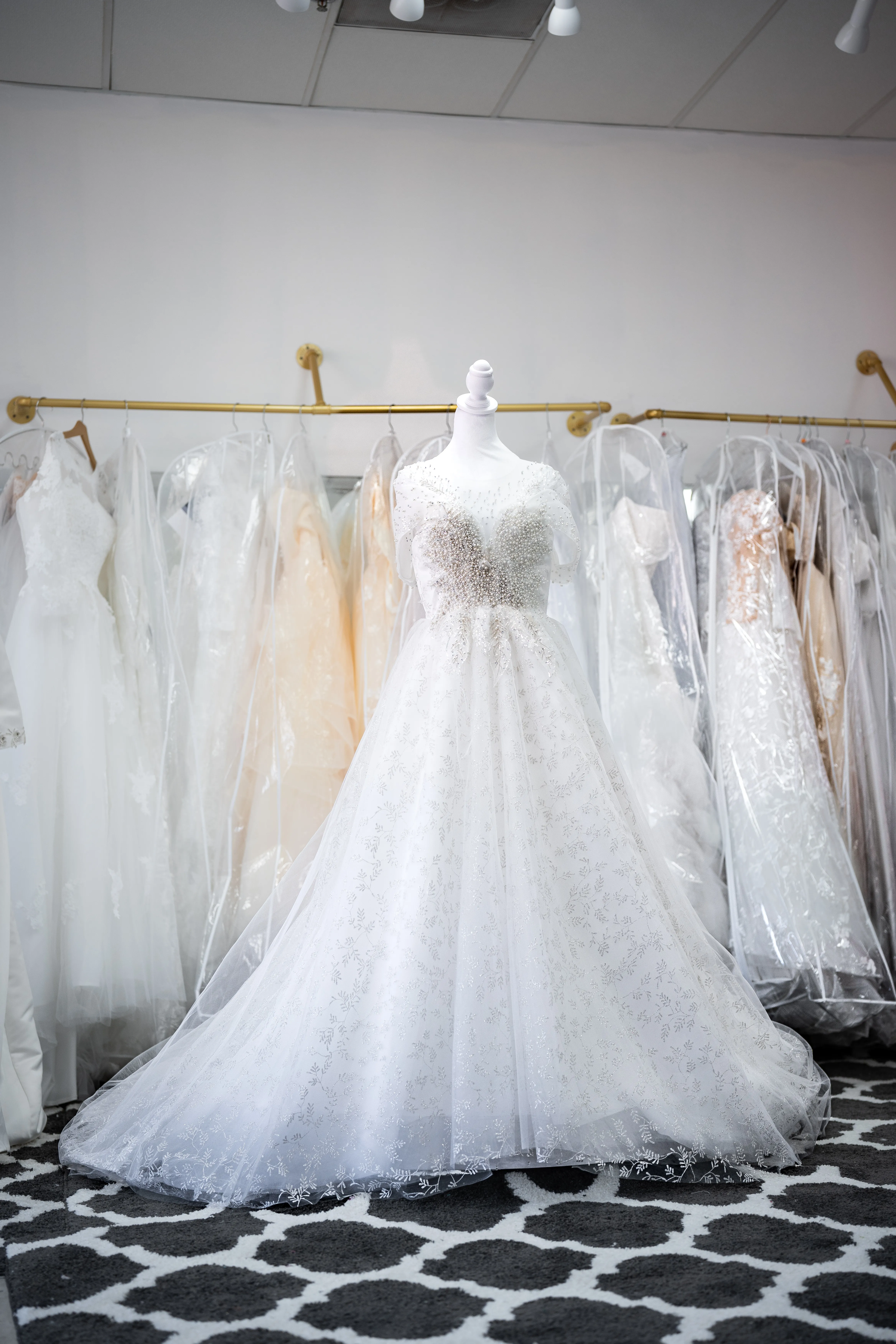 White sequin wedding gown with corset back
