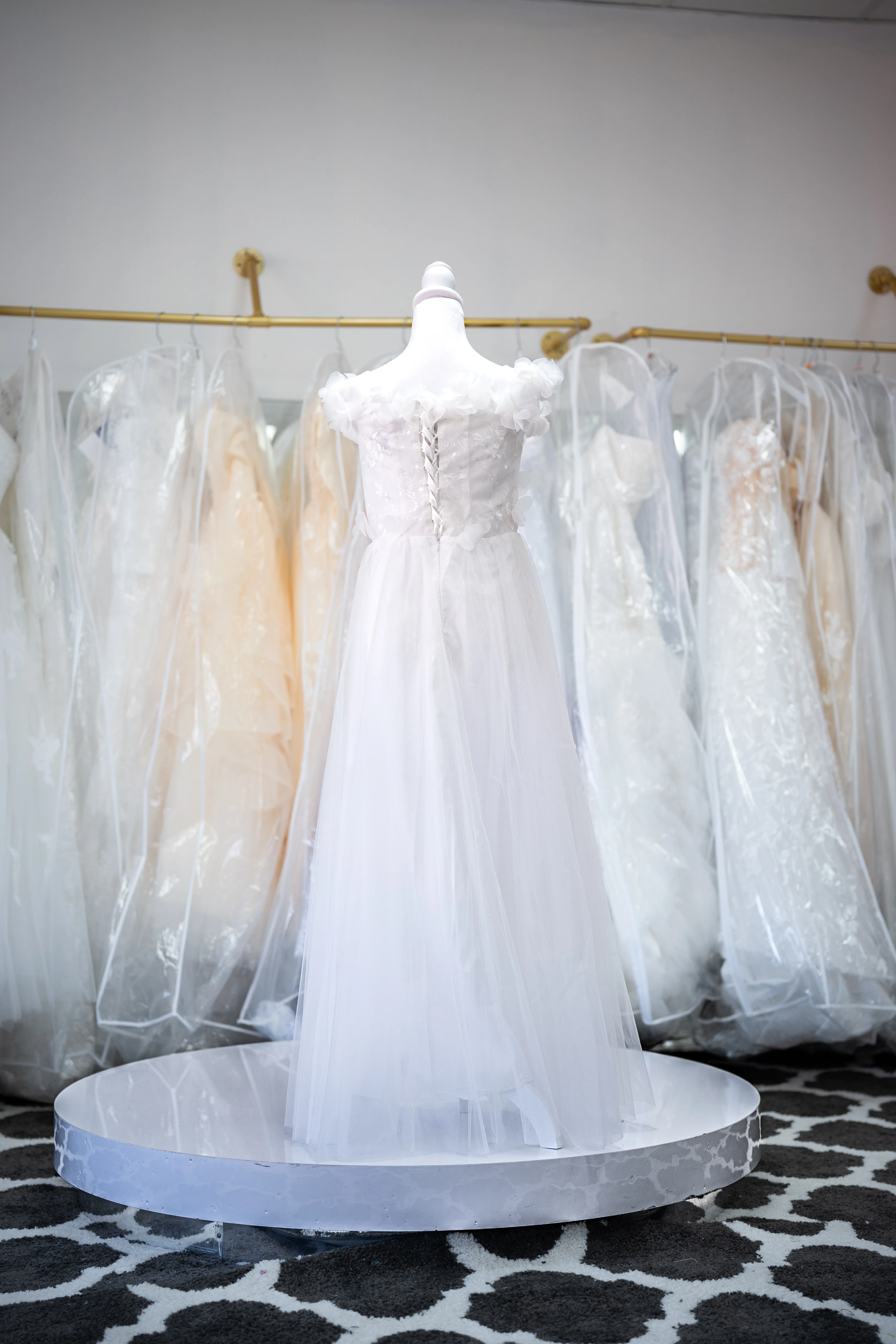 White floral applique tulle wedding dress photo 2