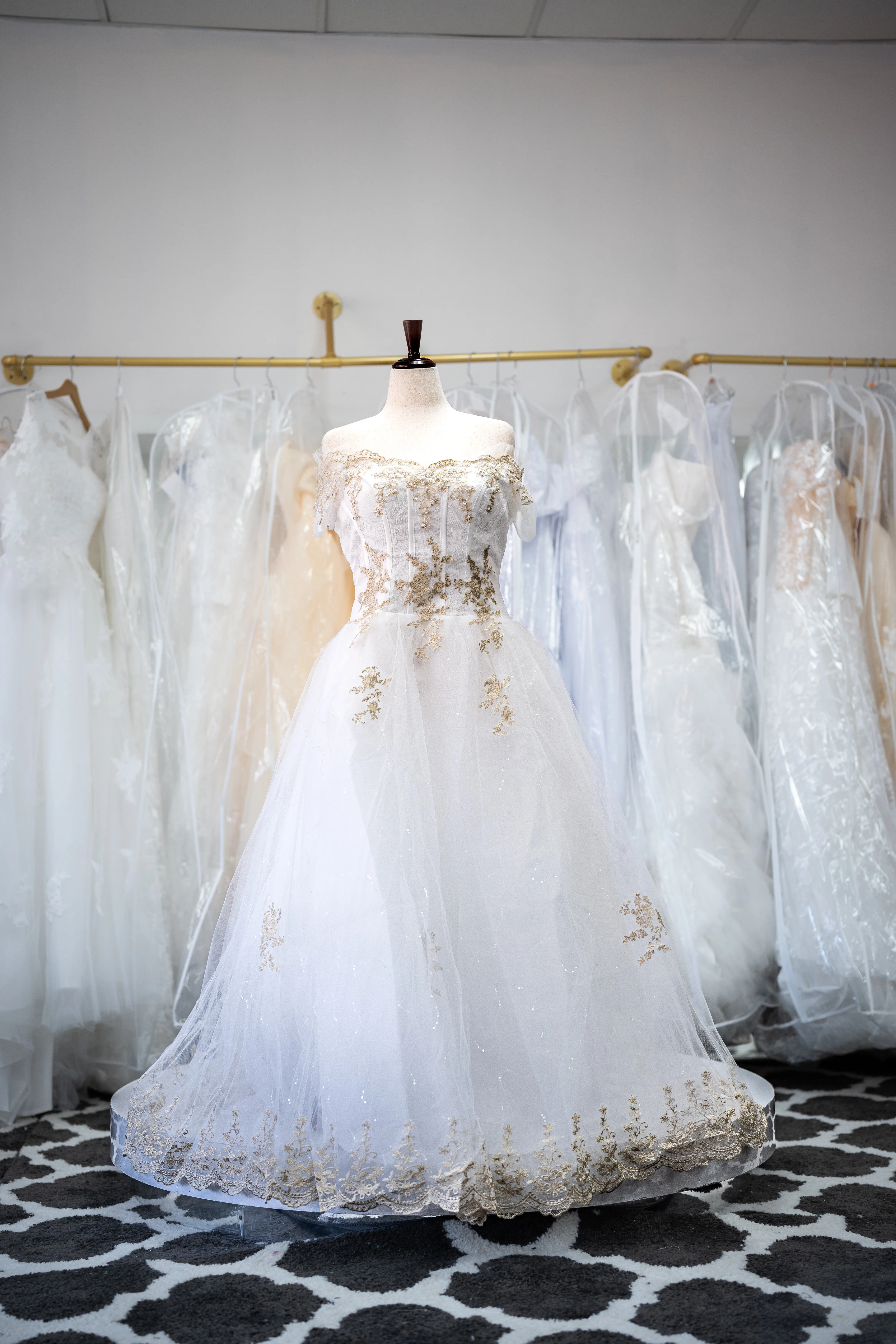 White gold lace wedding gown