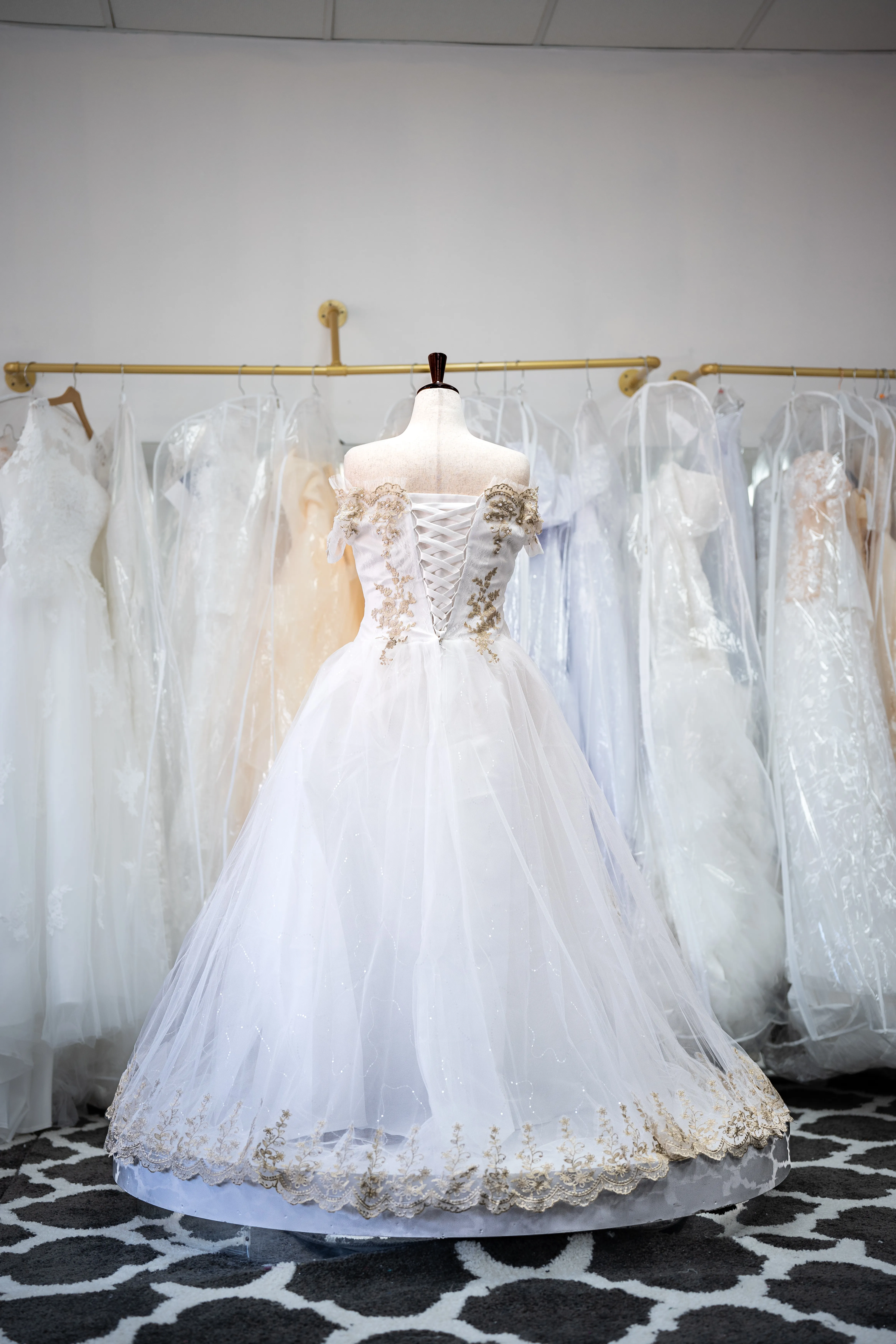 White gold lace wedding gown photo 2