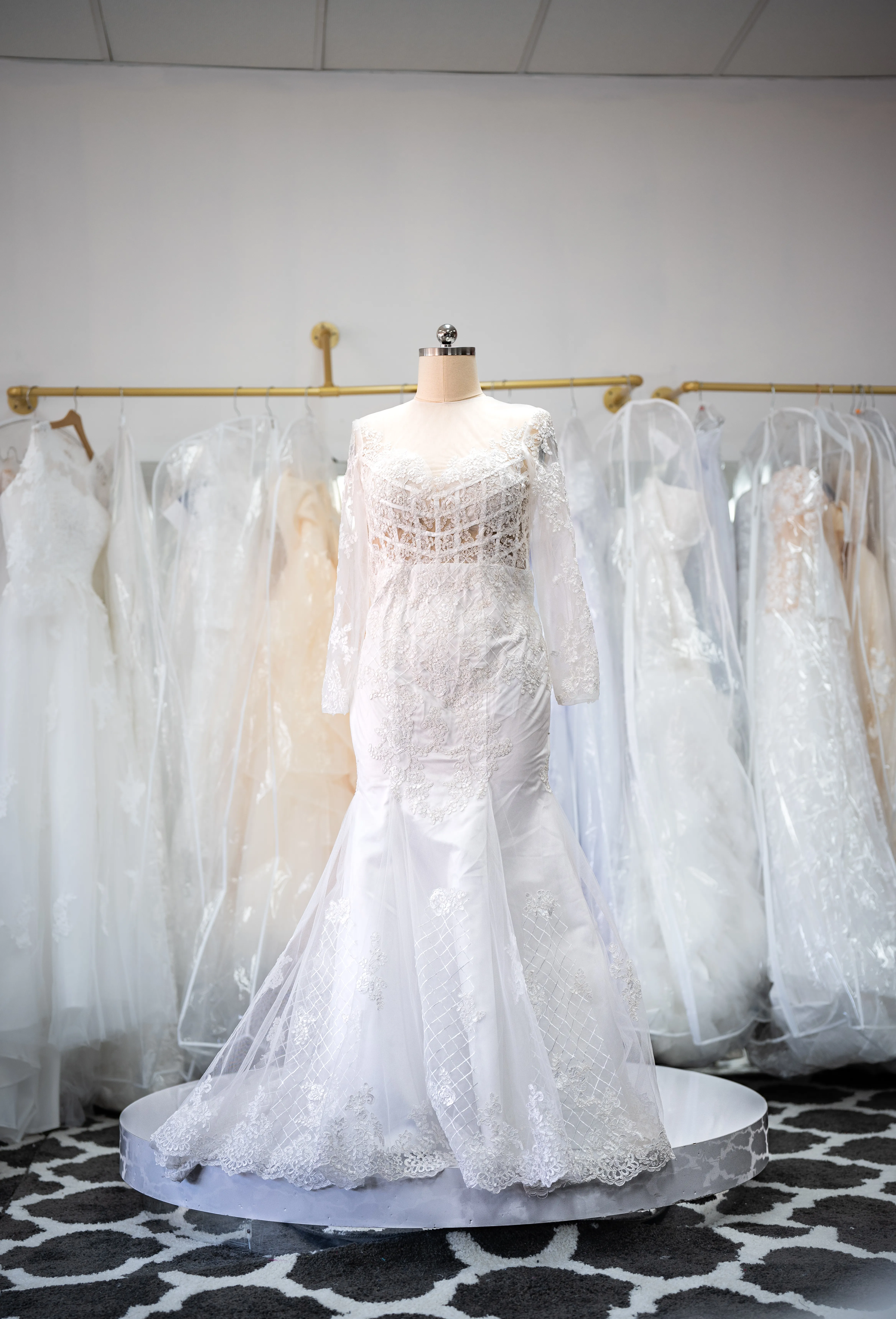White illusion lace mermaid gown