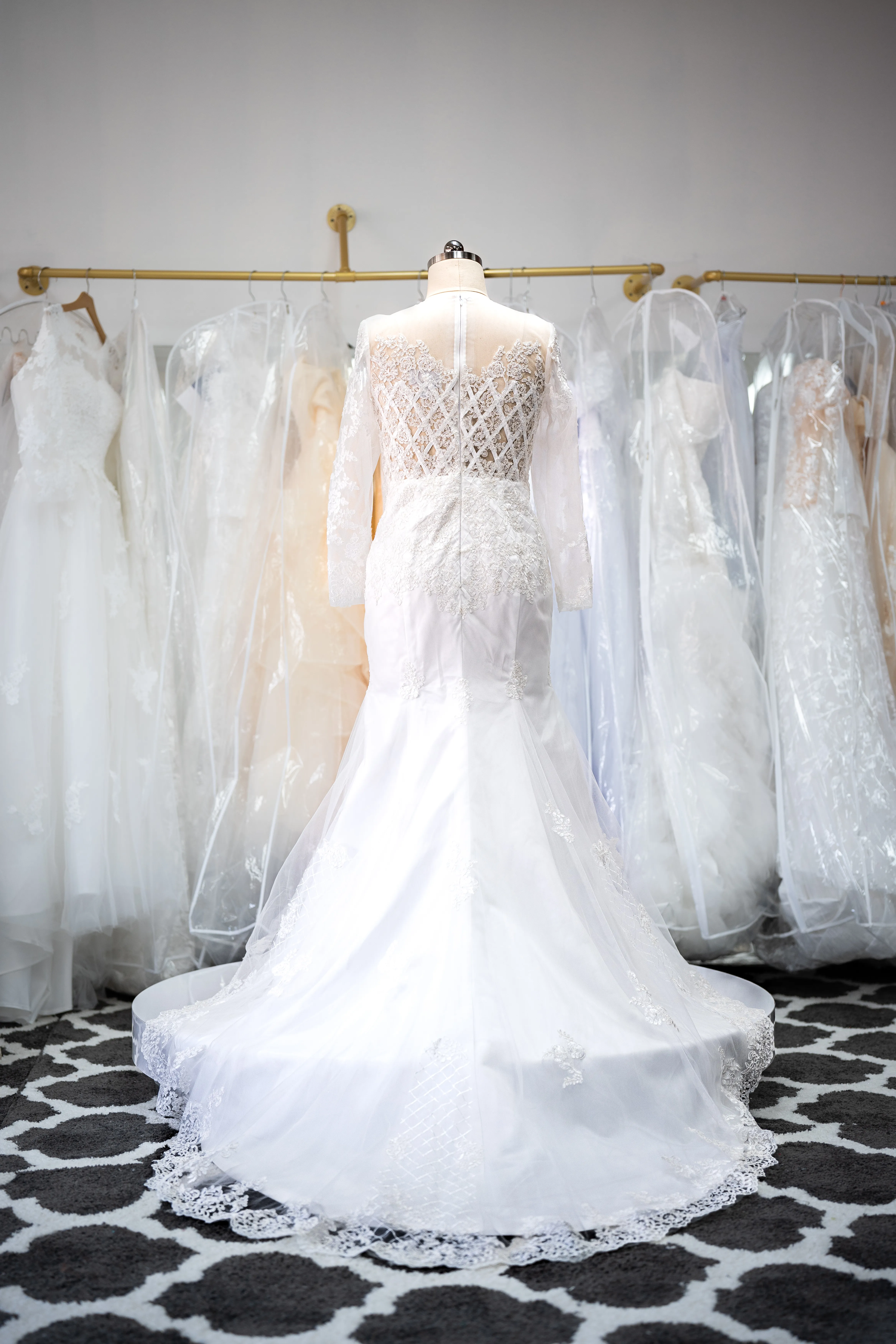 White illusion lace mermaid gown photo 2