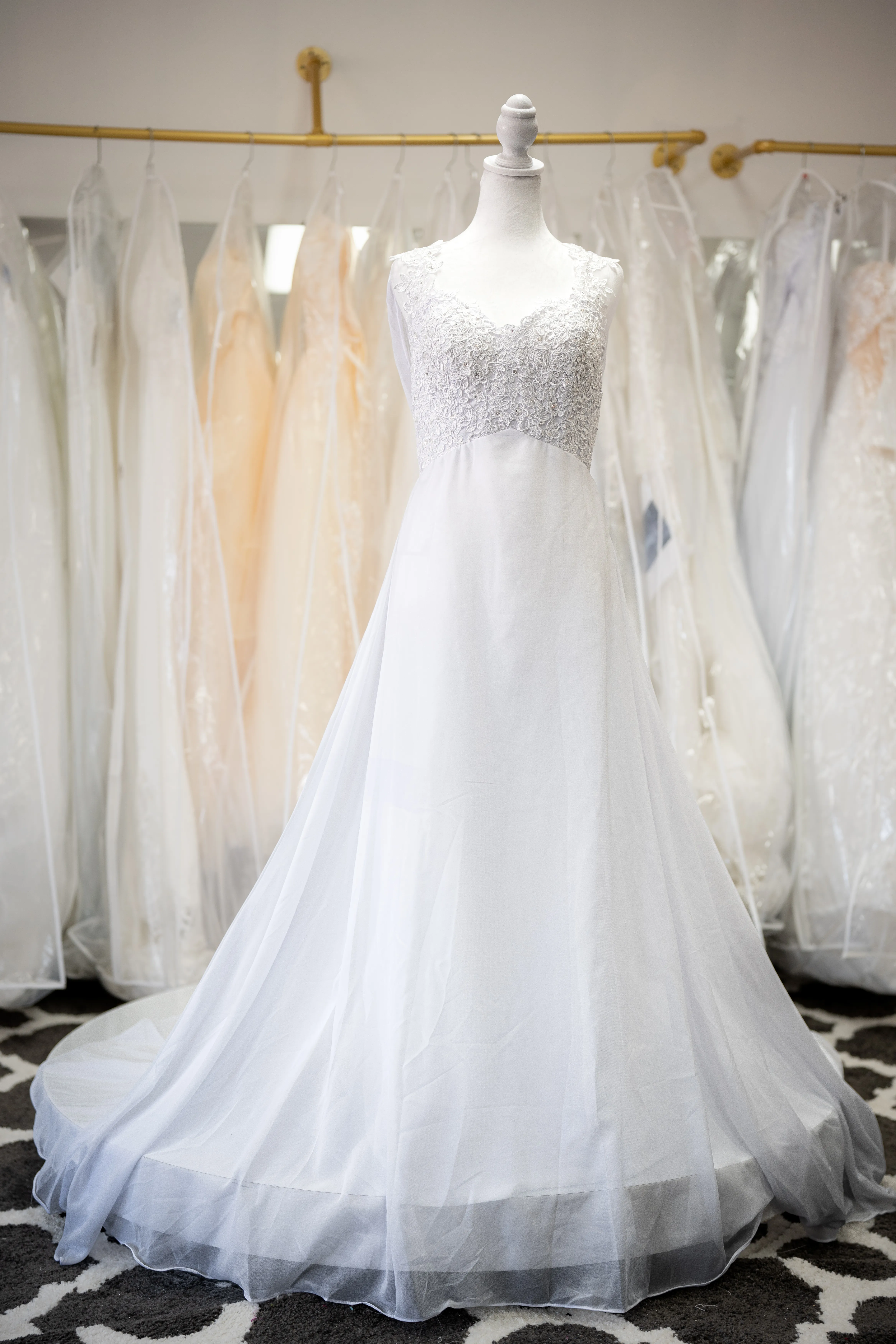 White lace bodice A-line wedding dress
