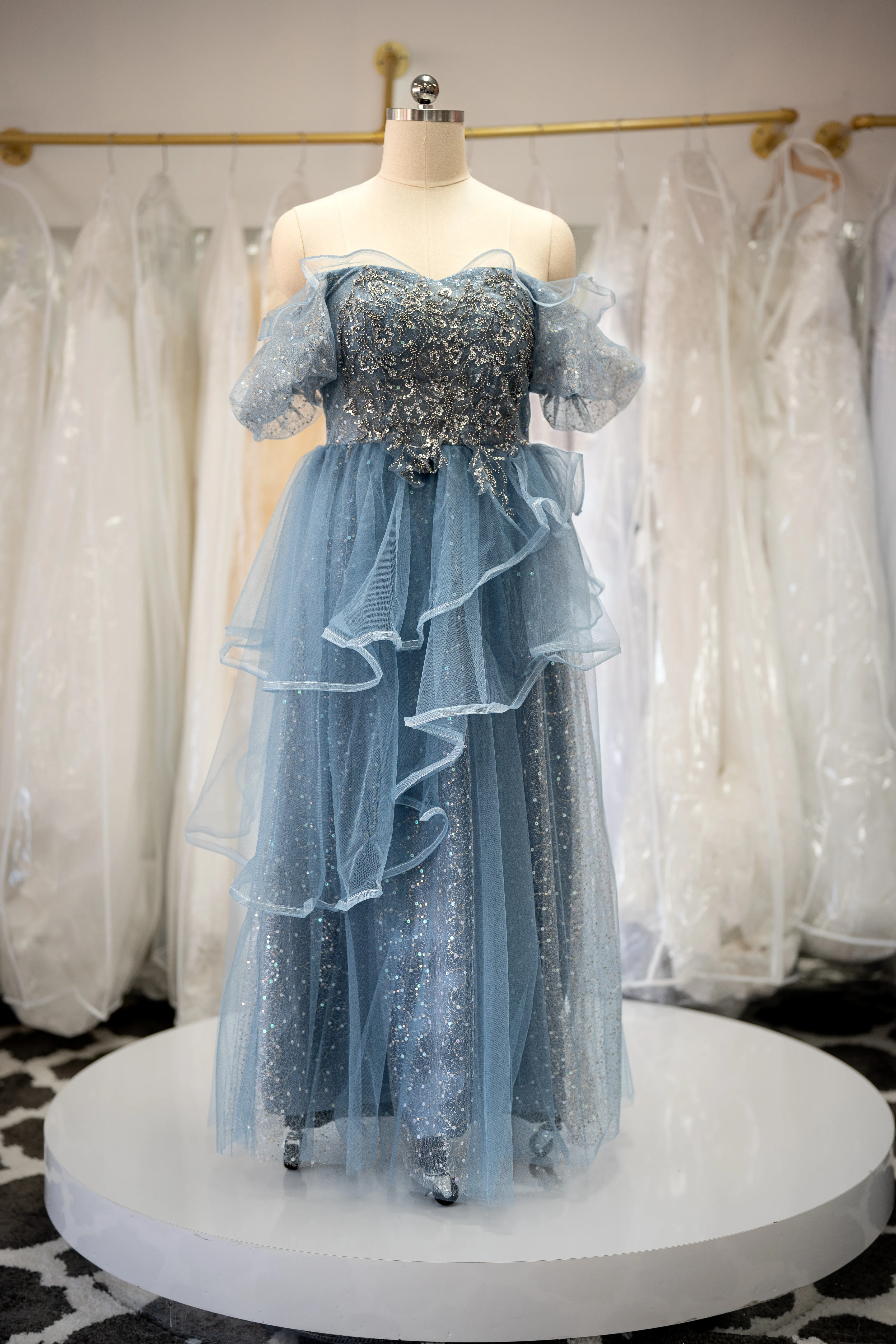 Dusty blue sequin gown
