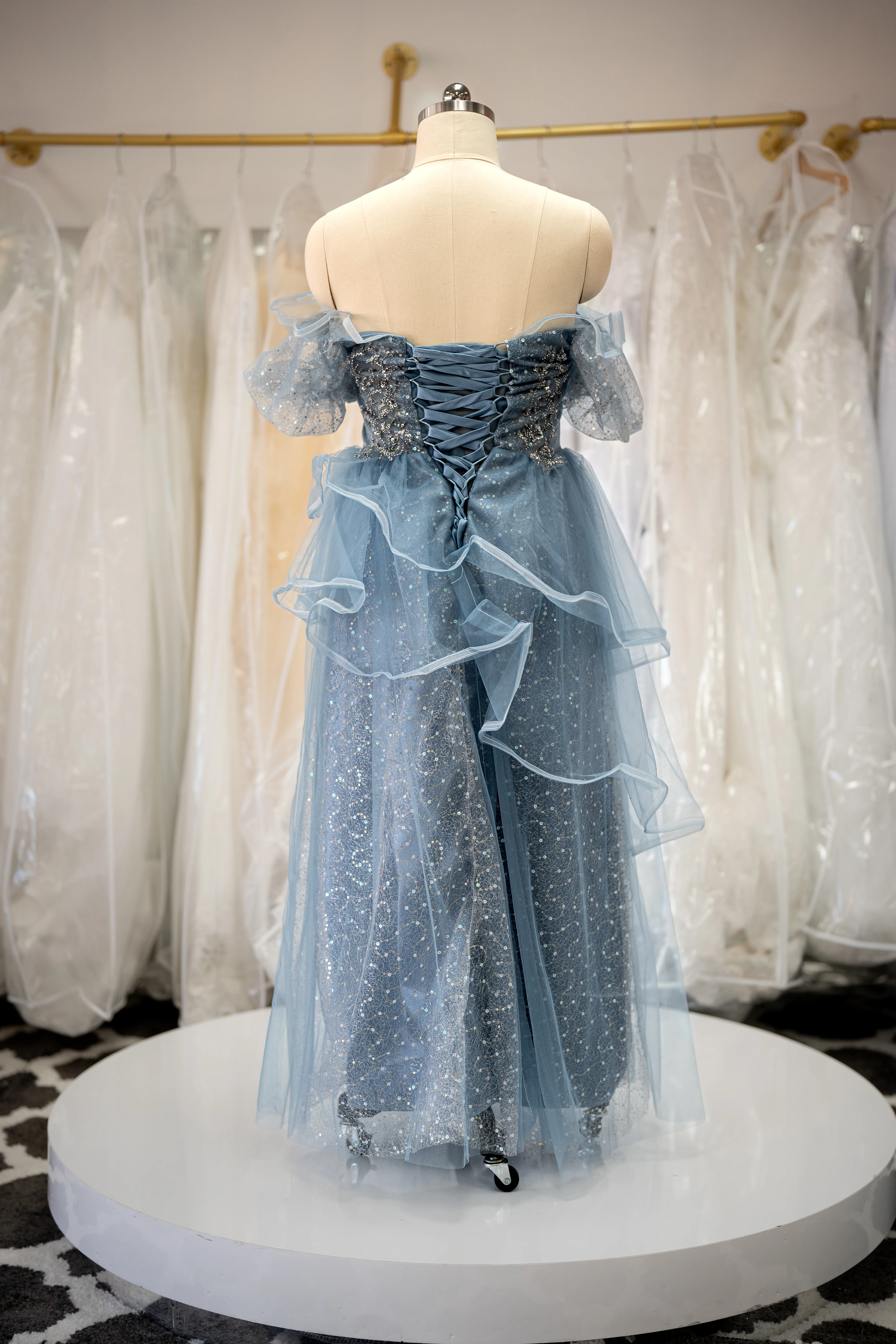 Dusty blue sequin gown photo 2