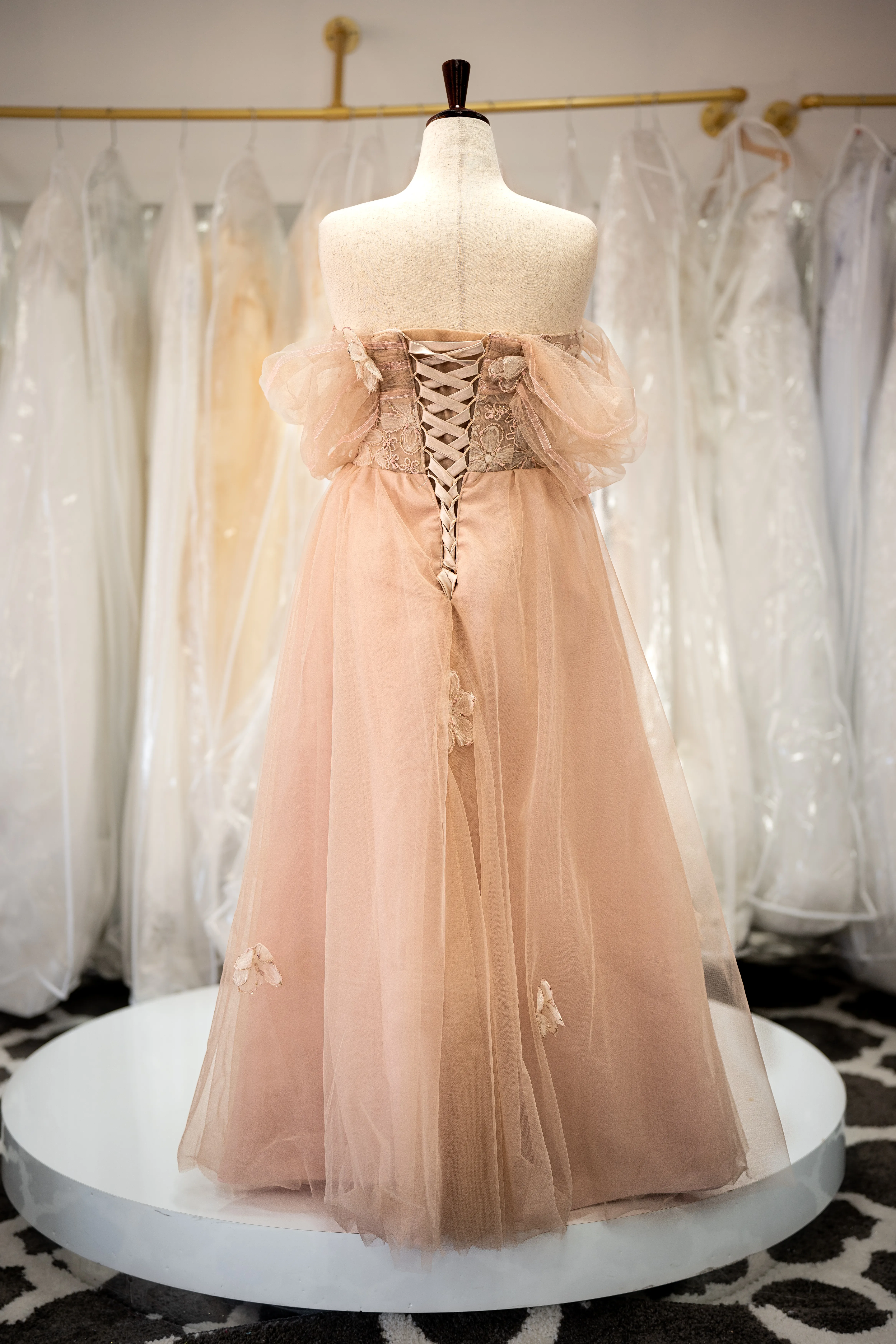 Blush floral lace gown photo 2