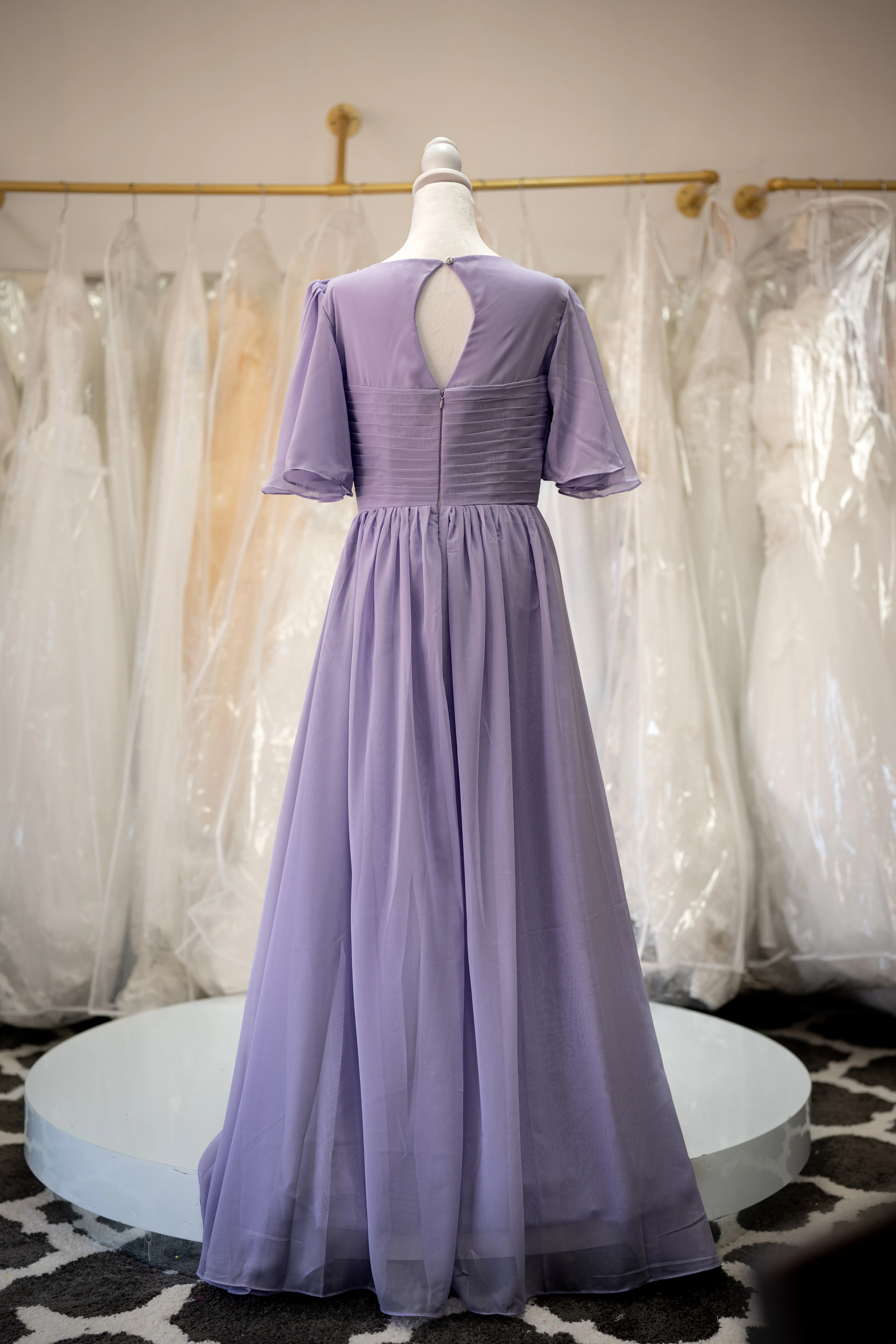 Lavender flutter sleeve chiffon dress photo 2