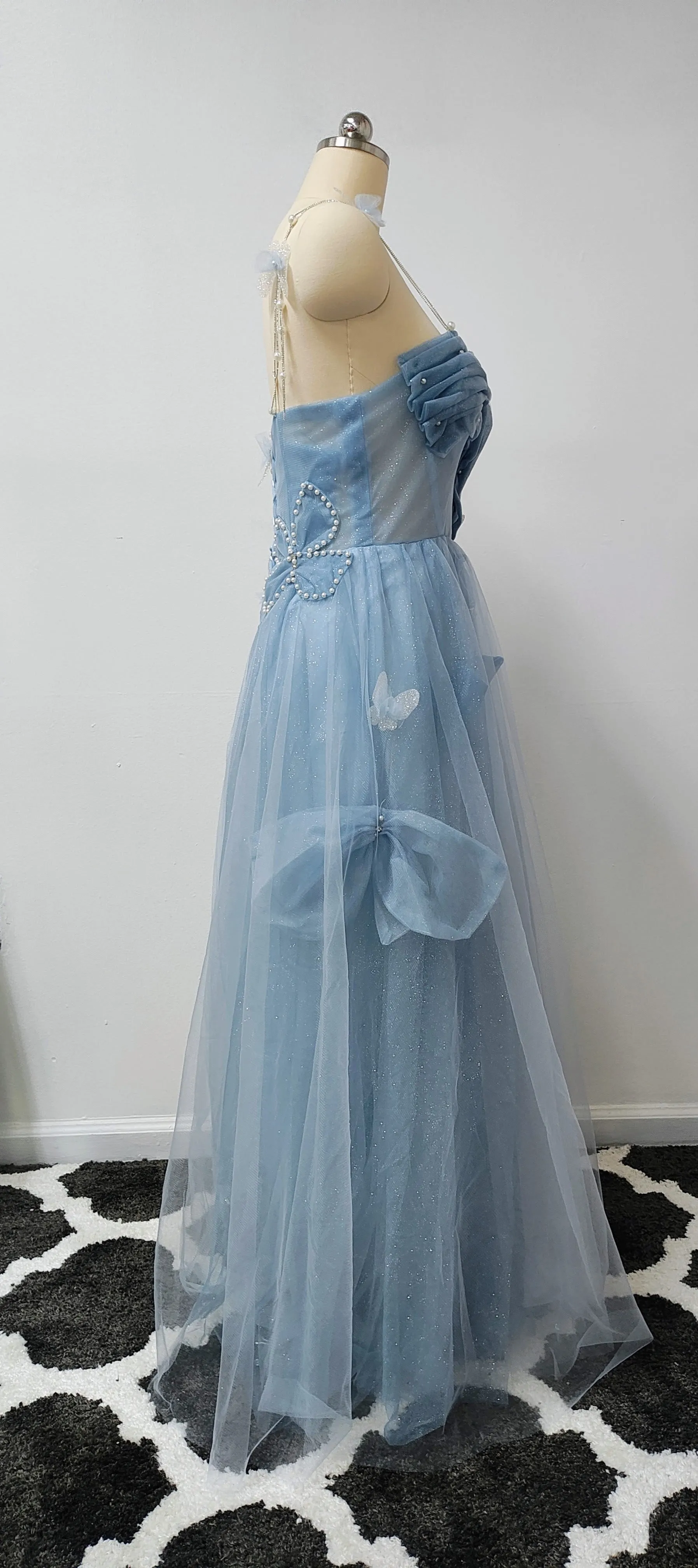 Sky blue floor length prom dress photo 7