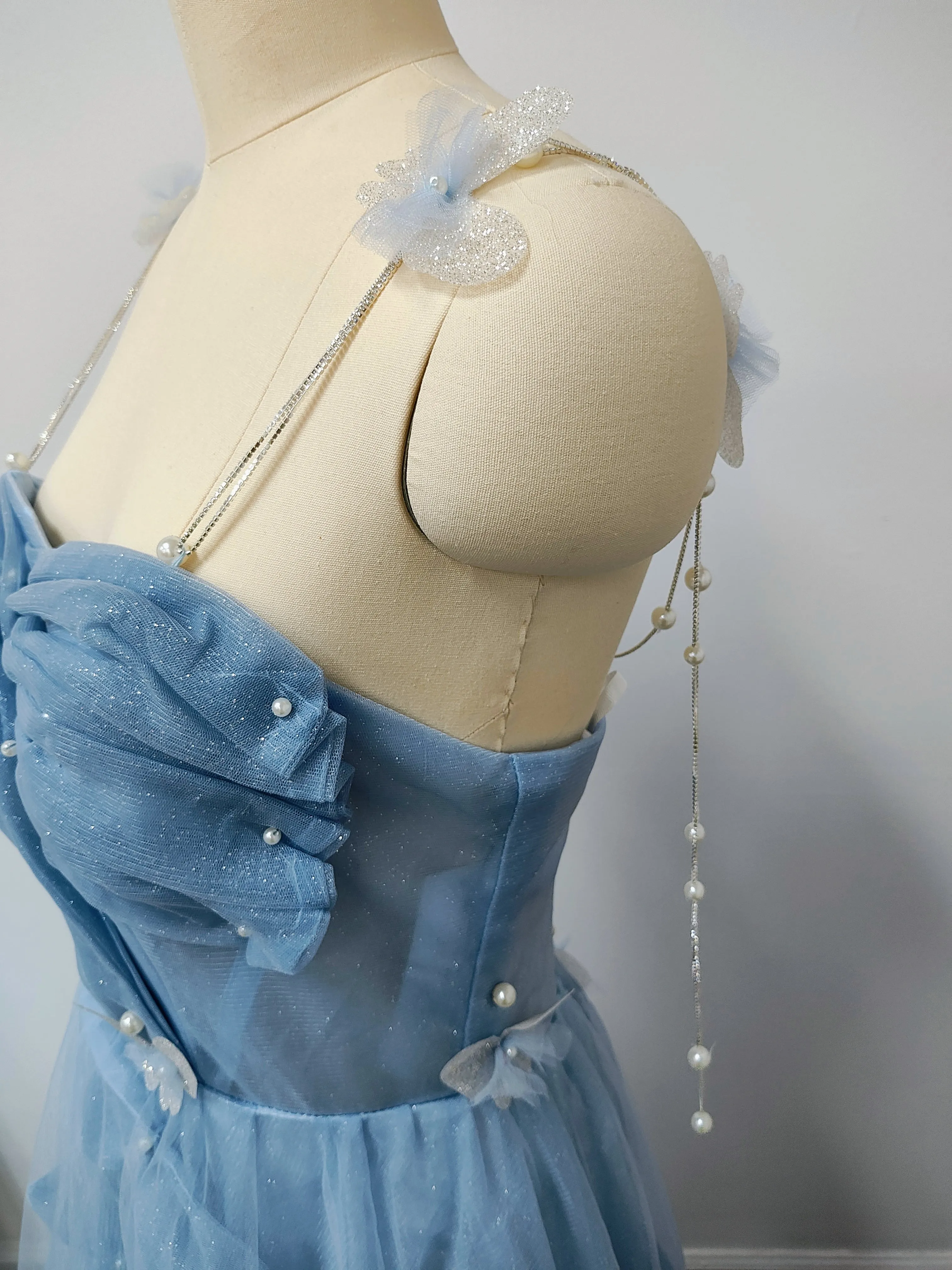 Sky blue floor length prom dress photo 3